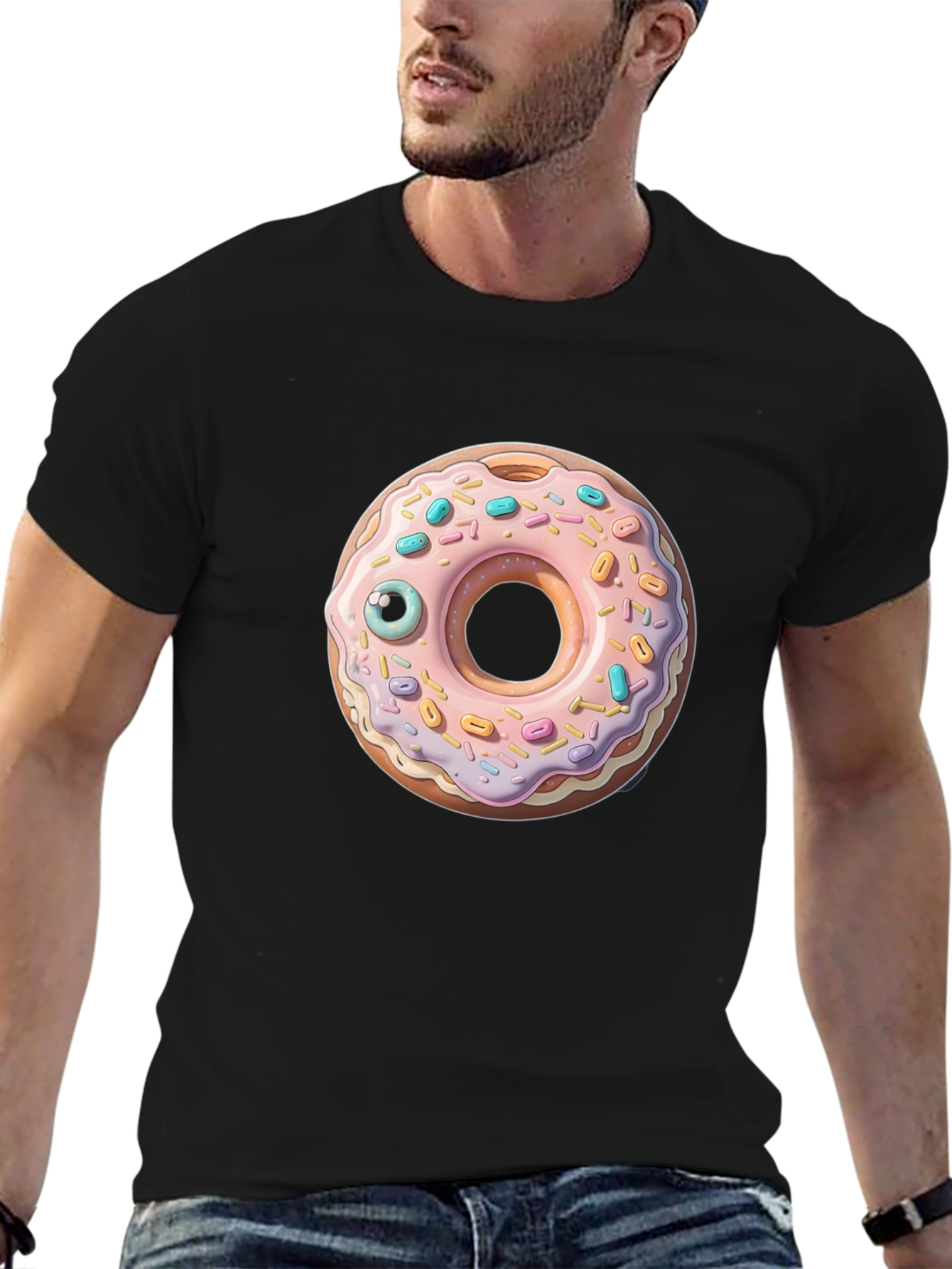 Donut with Eye Graphic Tee - Black Cotton Casual