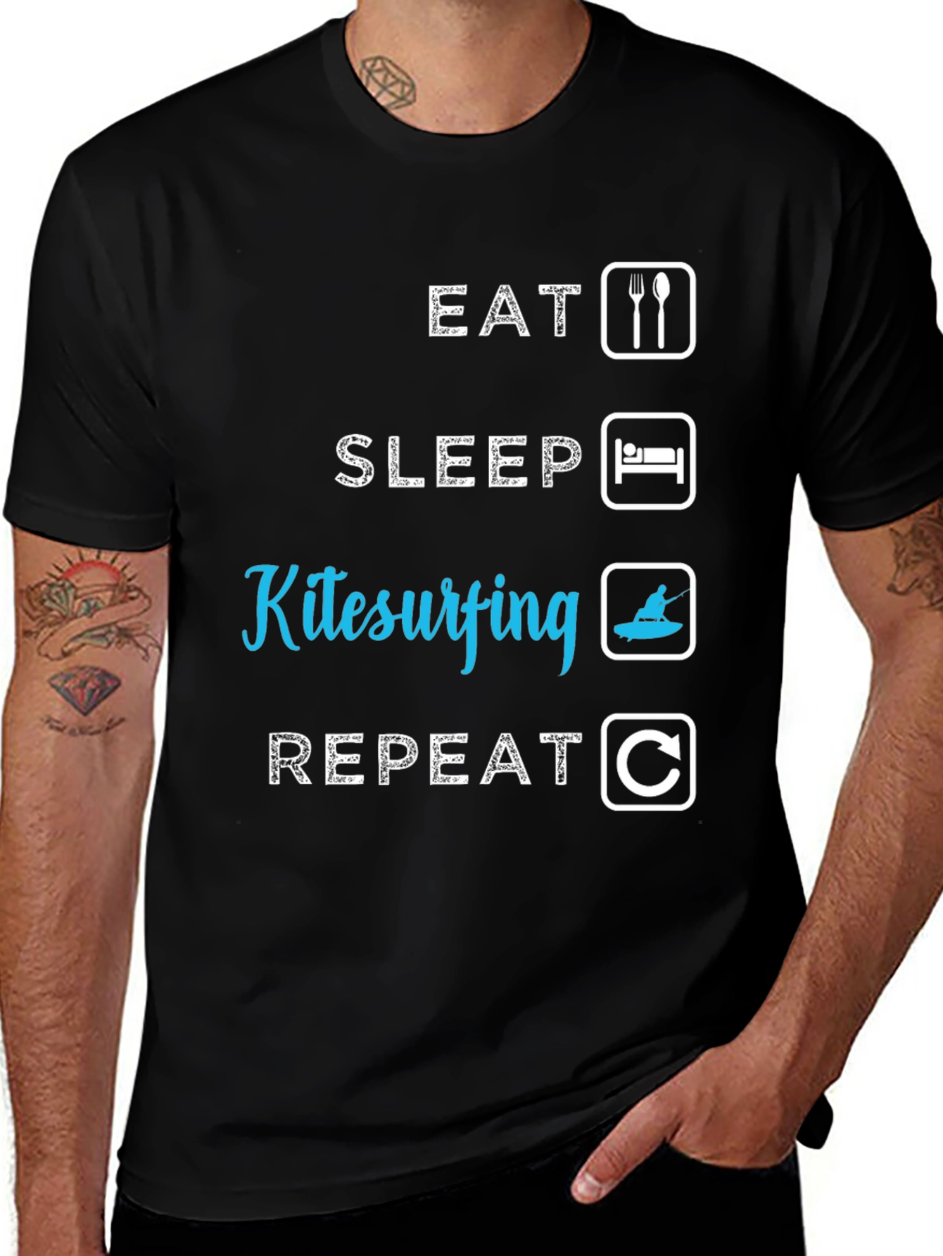 Eat Sleep Kitesurfing Repeat Black T-Shirt