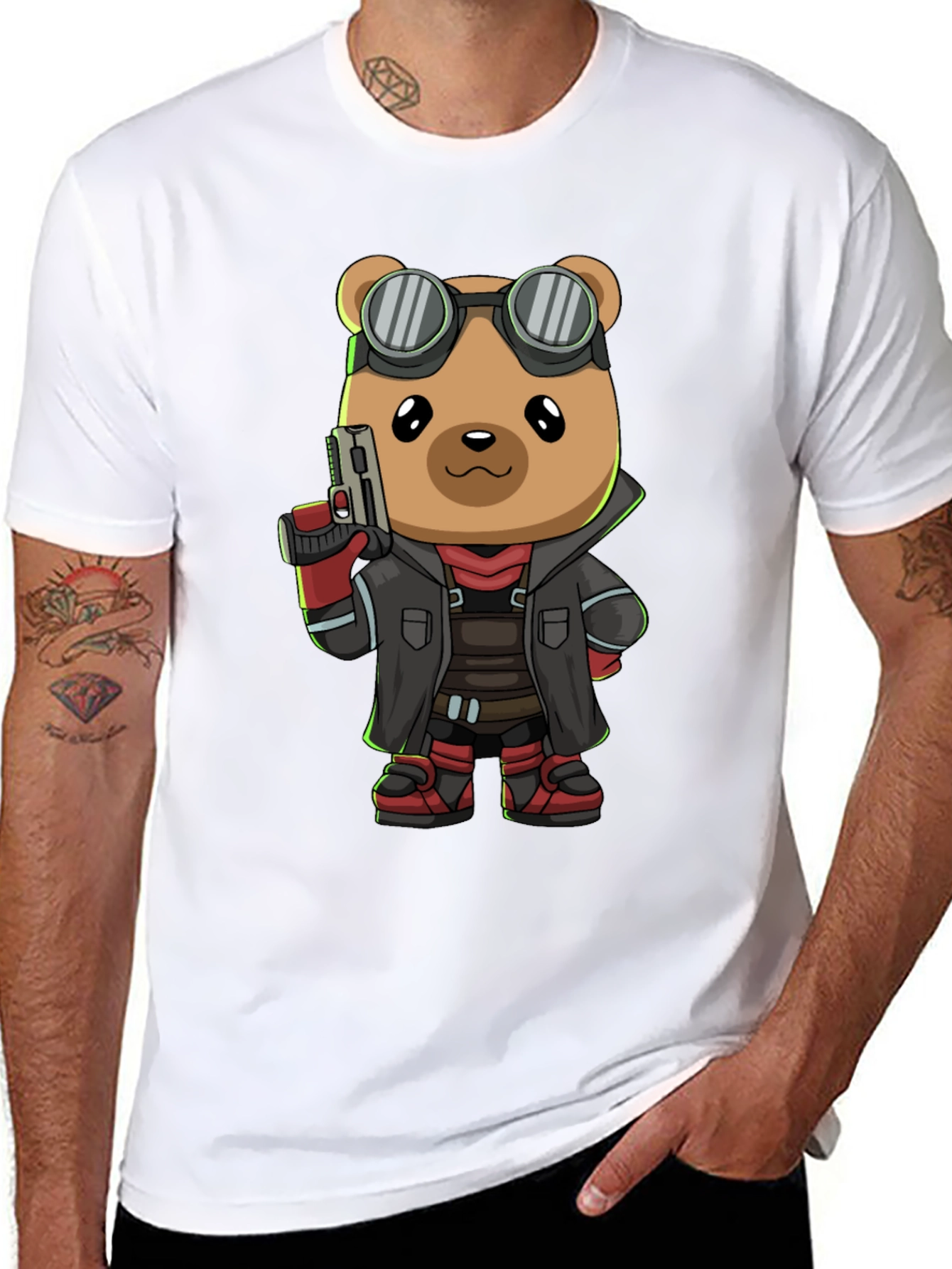Steampunk Bear Graphic Tee - Black Casual T-Shirt