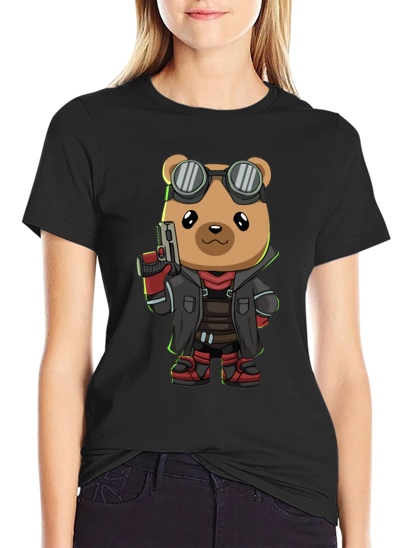 Steampunk Bear Graphic Tee - Black Casual T-Shirt