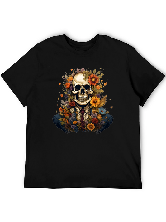 Floral Skull Graphic Tee - Unique Art Design