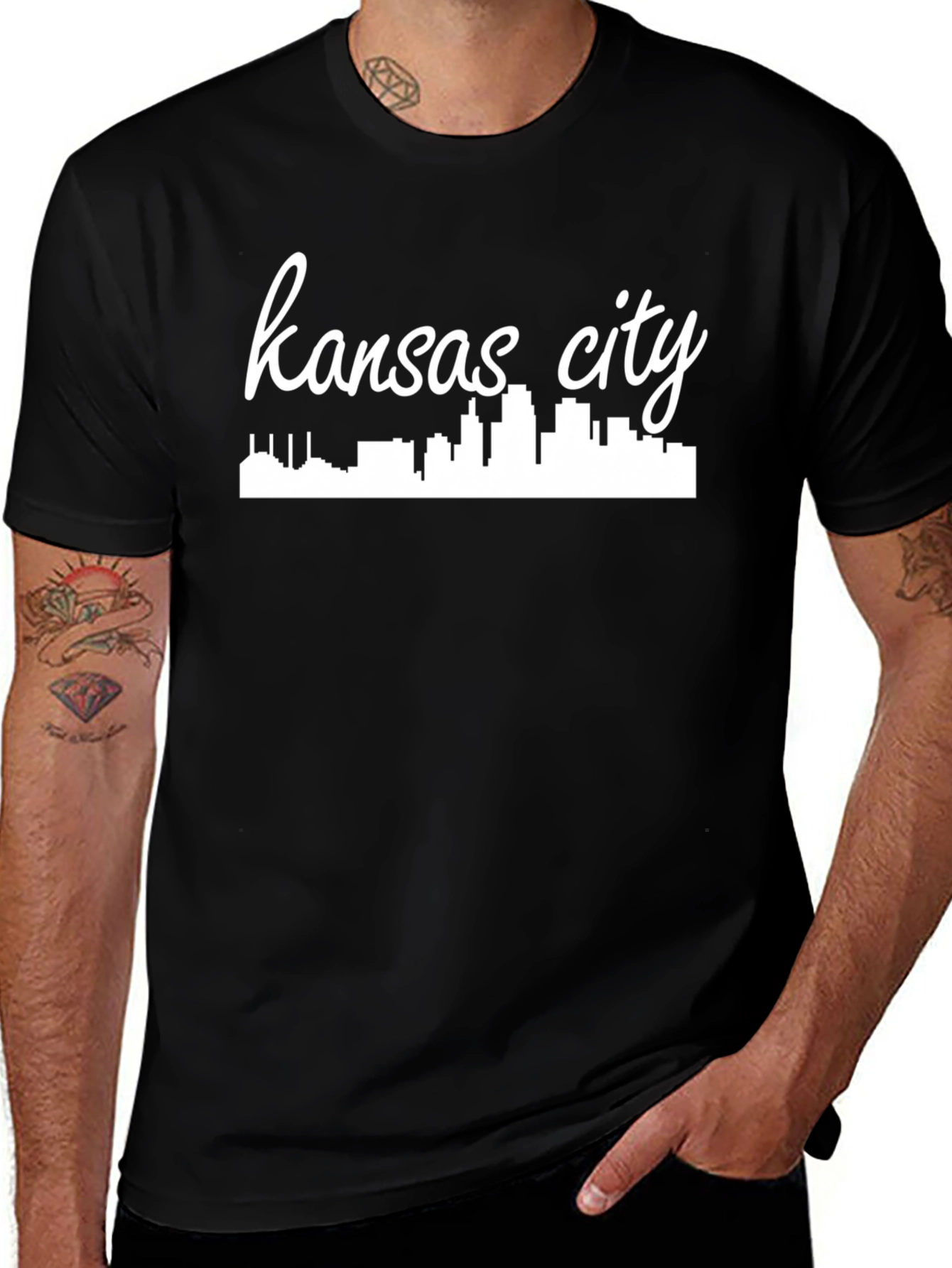 Kansas City Skyline Graphic Tee - Black Cotton Shirt
