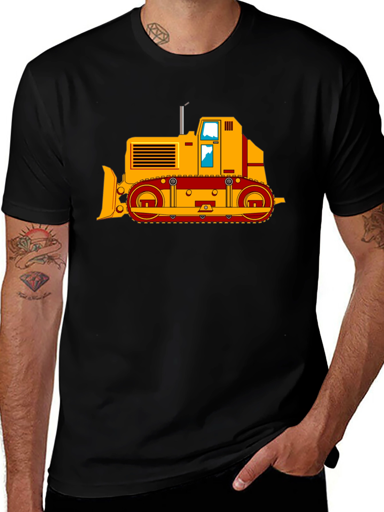 Bulldozer Graphic Tee - Black Cotton T-Shirt