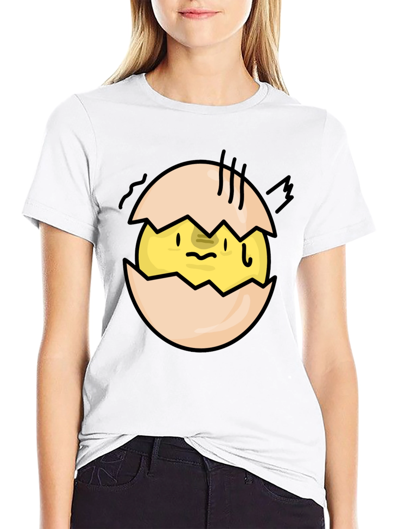 Cracked Egg Chick Graphic Tee - Quirky Black T-Shirt