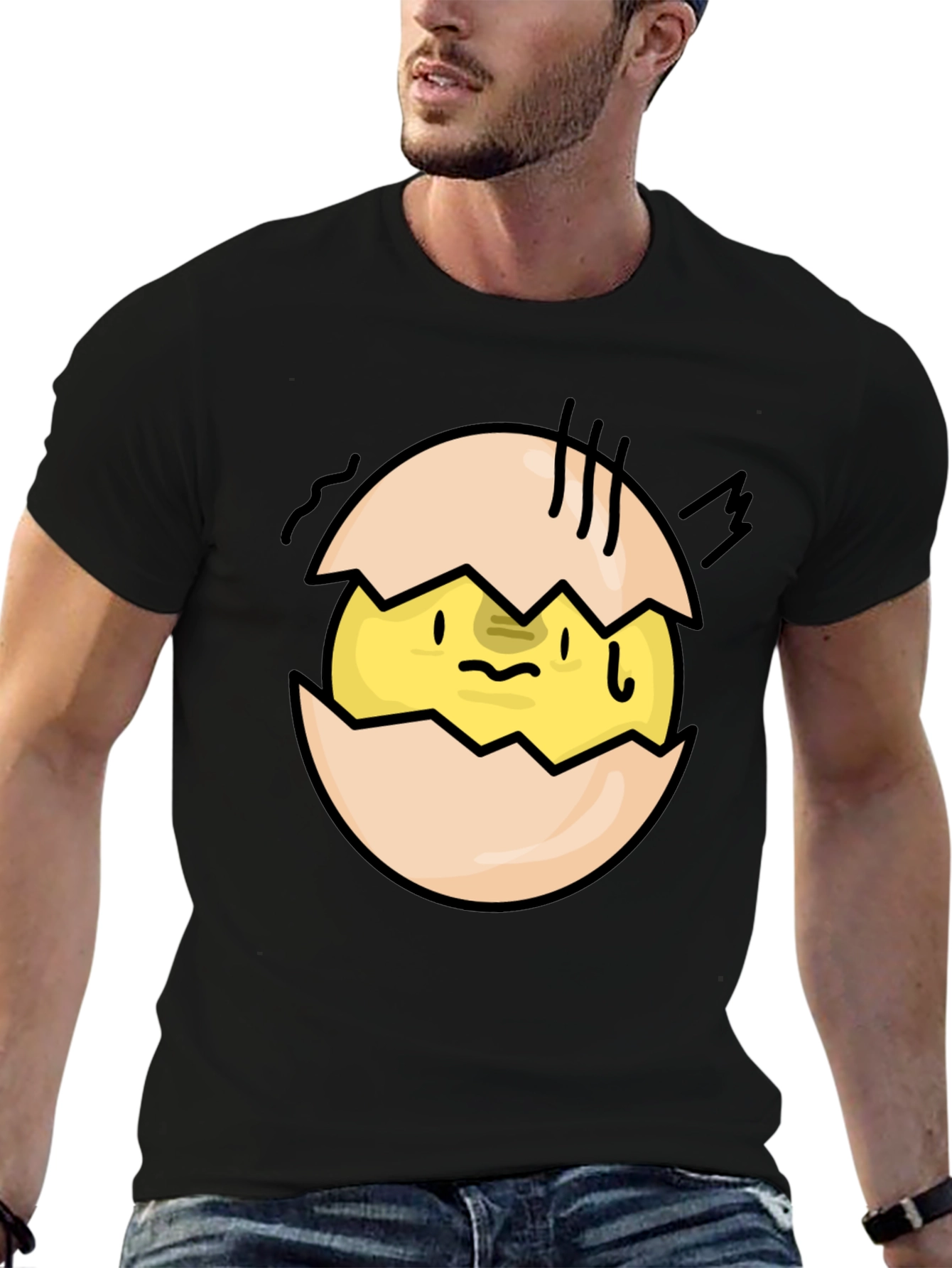 Cracked Egg Chick Graphic Tee - Quirky Black T-Shirt