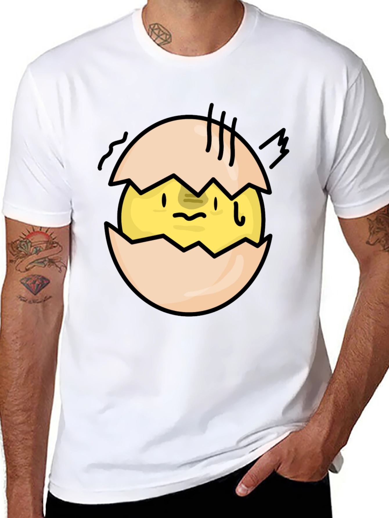 Cracked Egg Chick Graphic Tee - Quirky Black T-Shirt