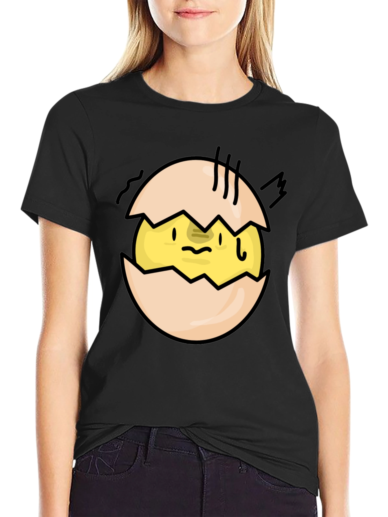 Cracked Egg Chick Graphic Tee - Quirky Black T-Shirt