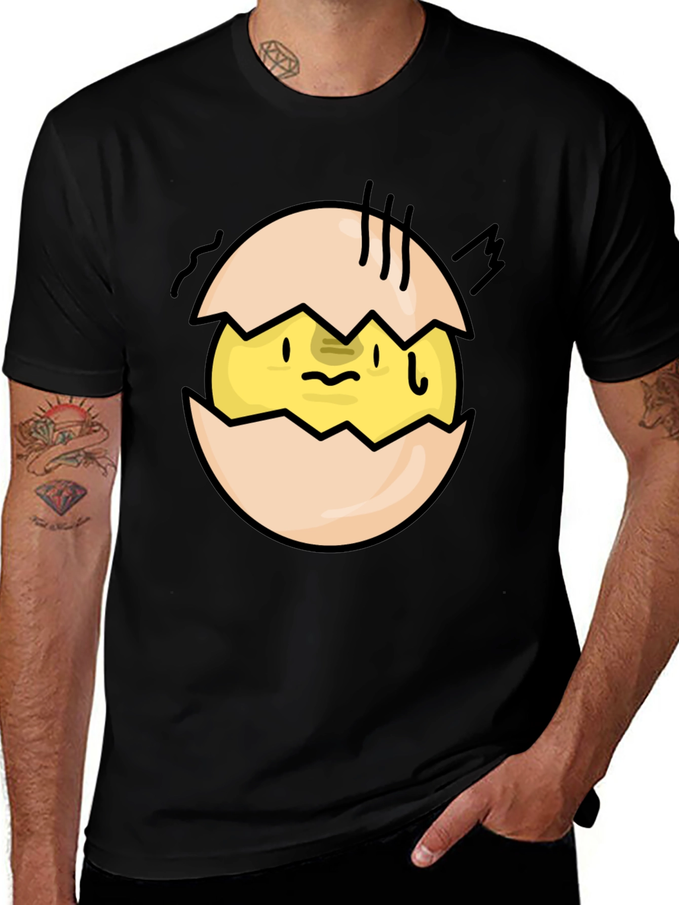 Cracked Egg Chick Graphic Tee - Quirky Black T-Shirt