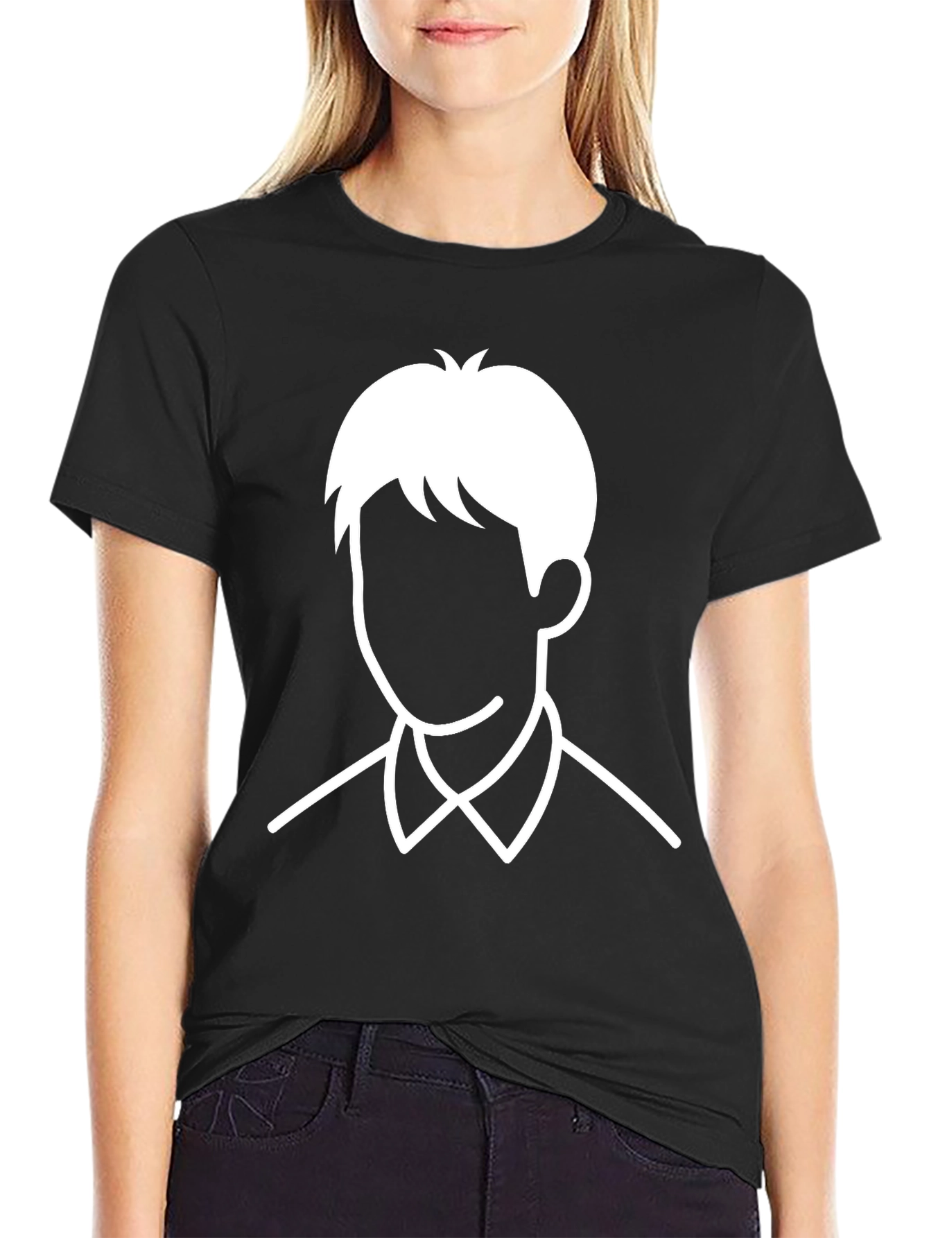 Minimalist Face Graphic T-Shirt - Black