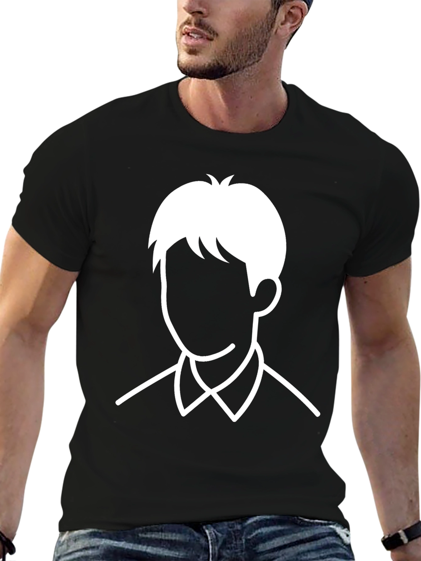Minimalist Face Graphic T-Shirt - Black