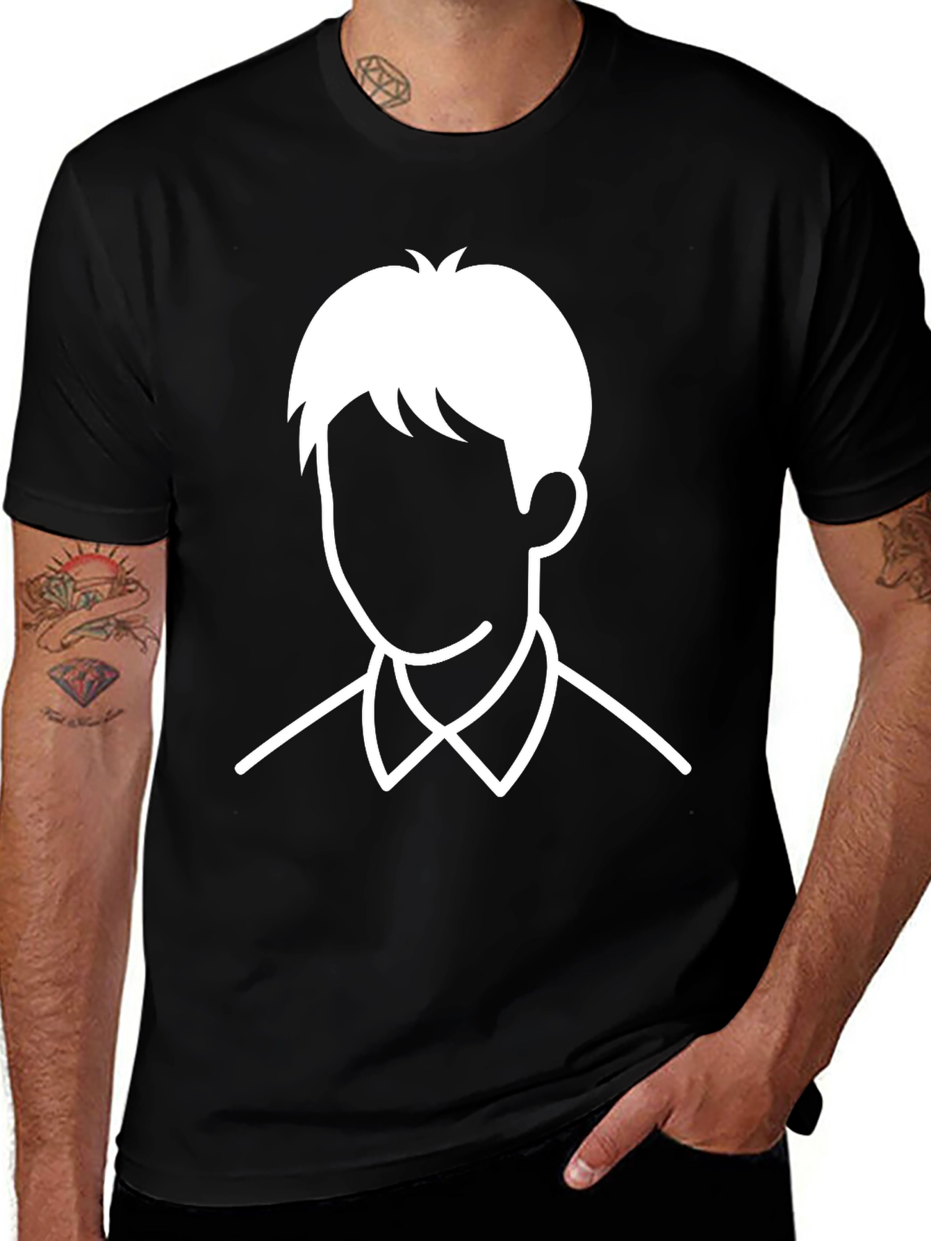 Minimalist Face Graphic T-Shirt - Black
