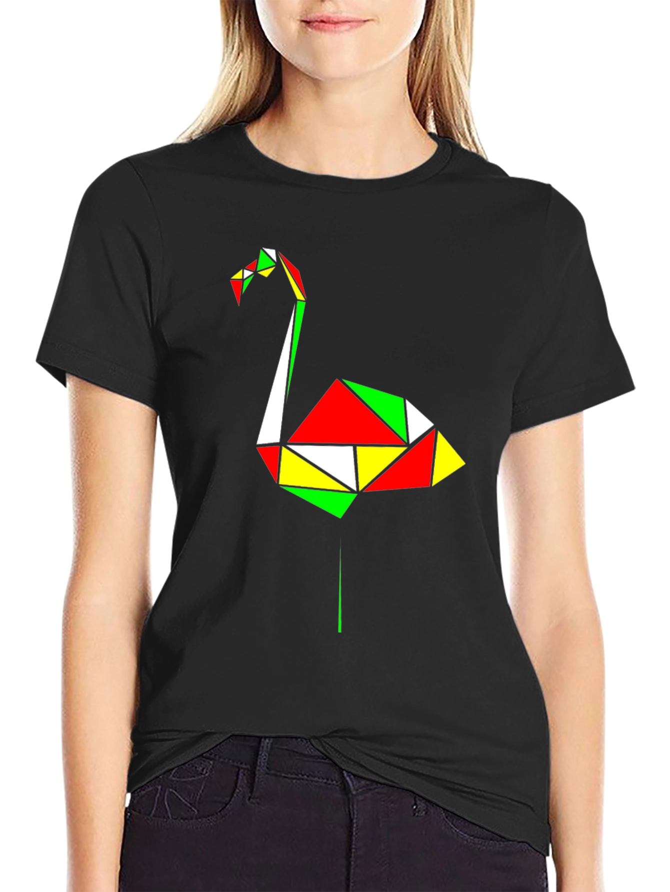 Geometric Flamingo Graphic Tee - Modern Art Shirt