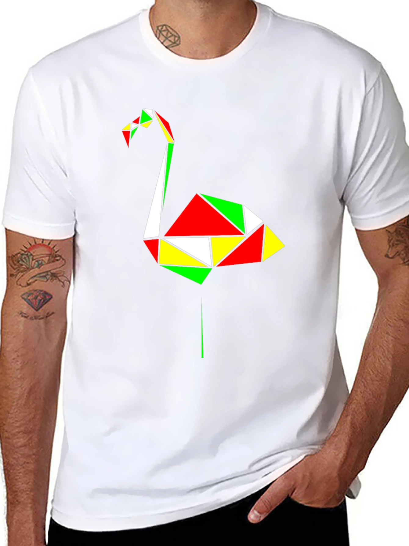 Geometric Flamingo Graphic Tee - Modern Art Shirt