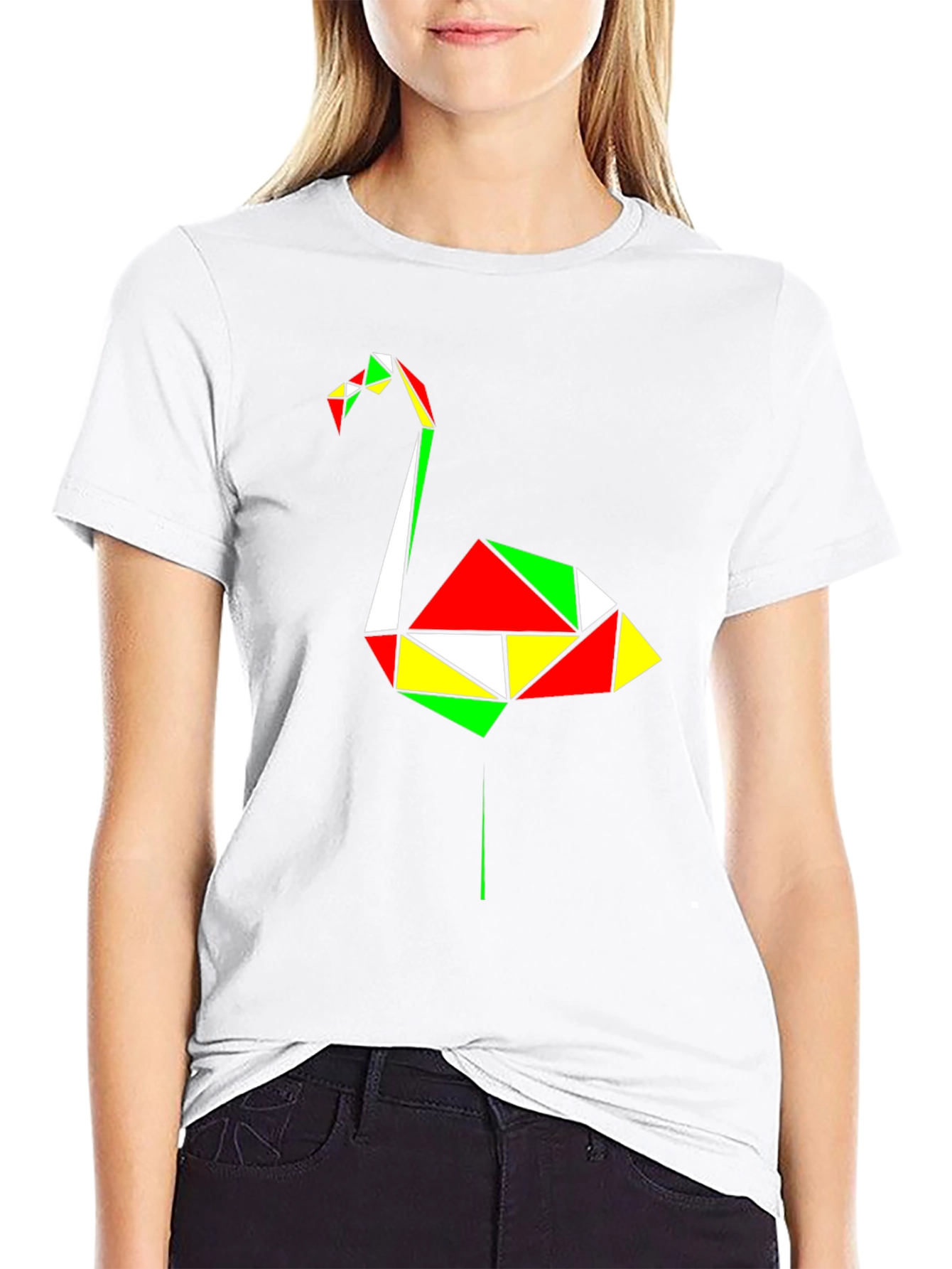 Geometric Flamingo Graphic Tee - Modern Art Shirt