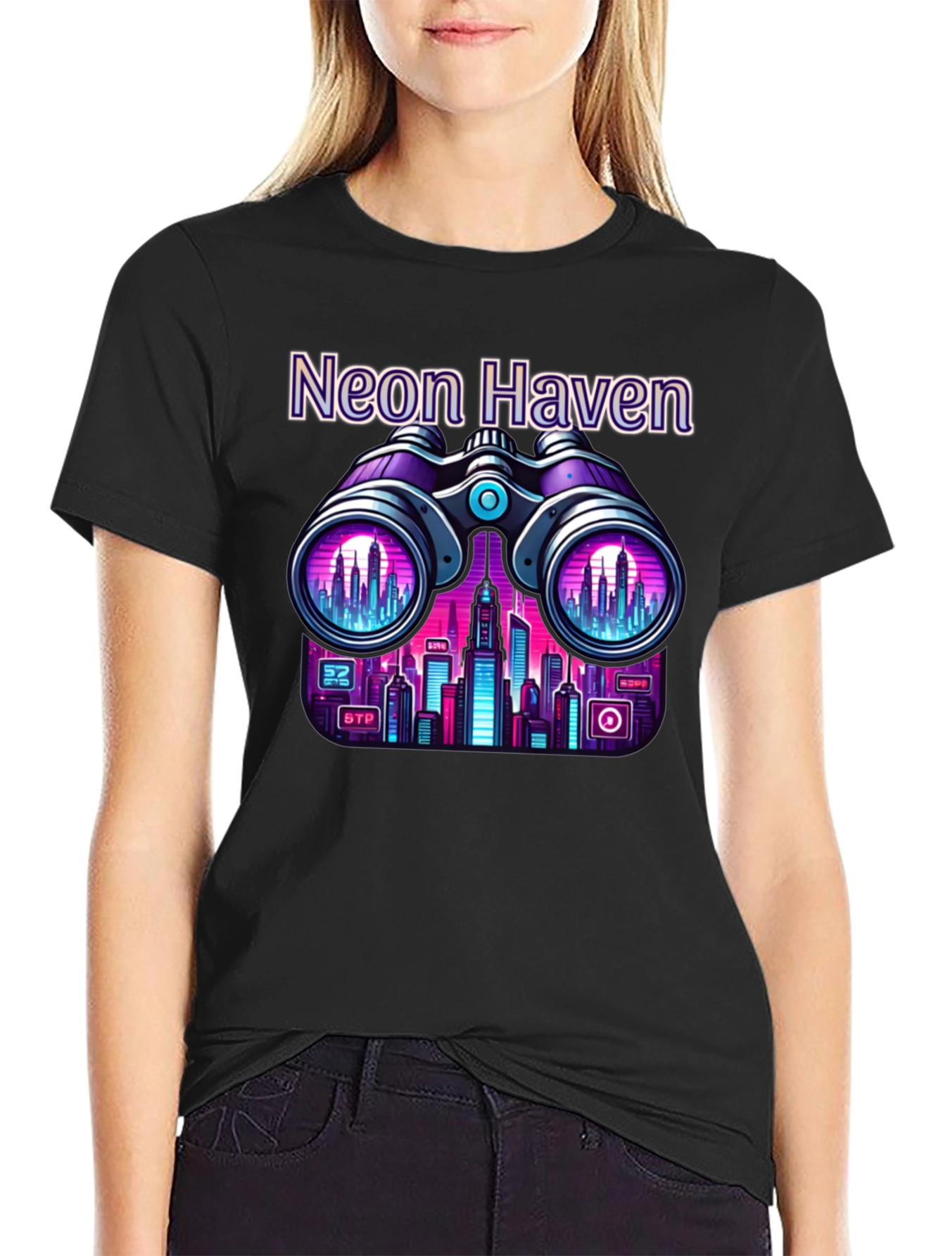 Neon Haven Cityscape Graphic Tee