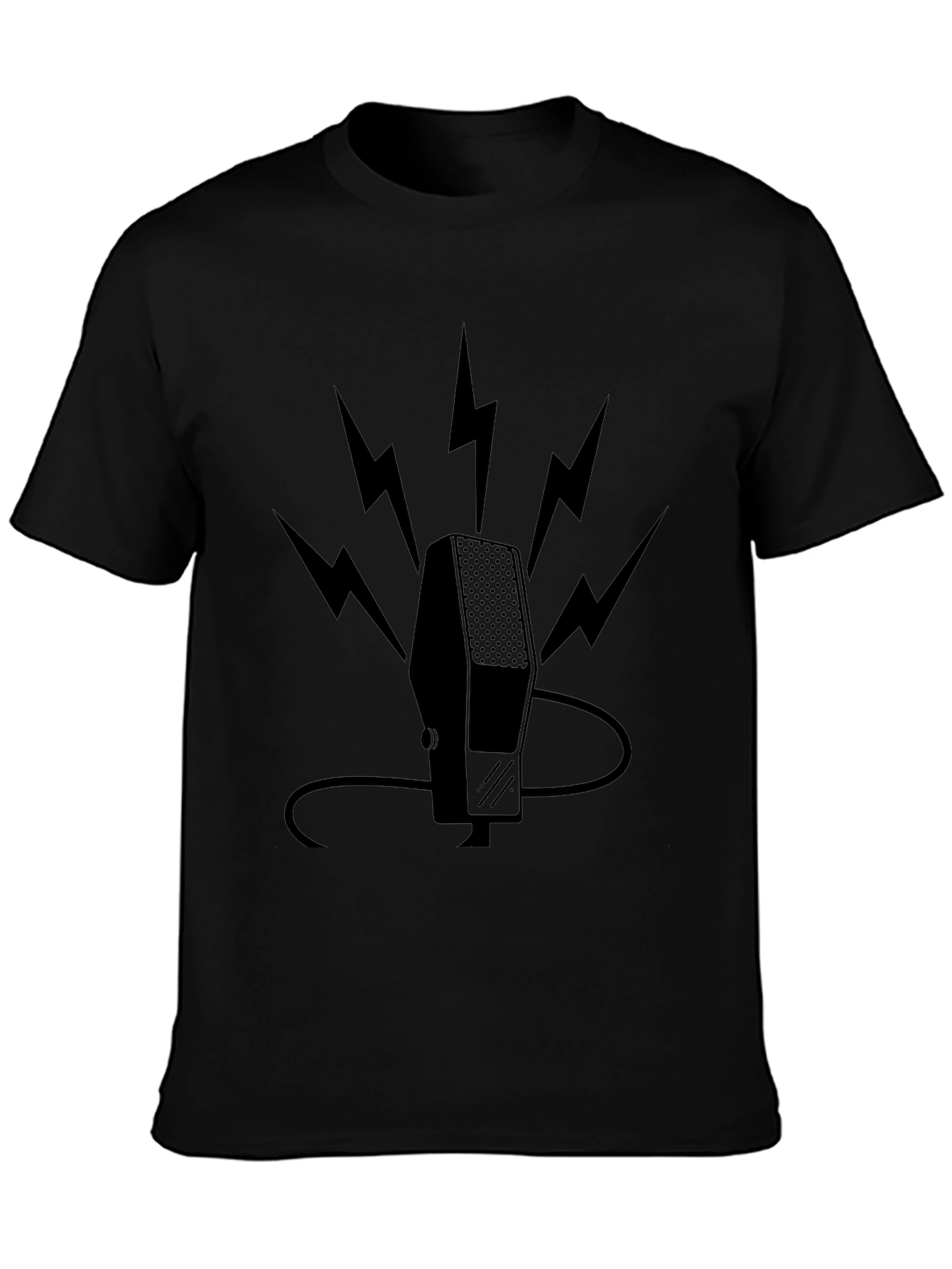 Retro Microphone Bolt Graphic Tee - Black