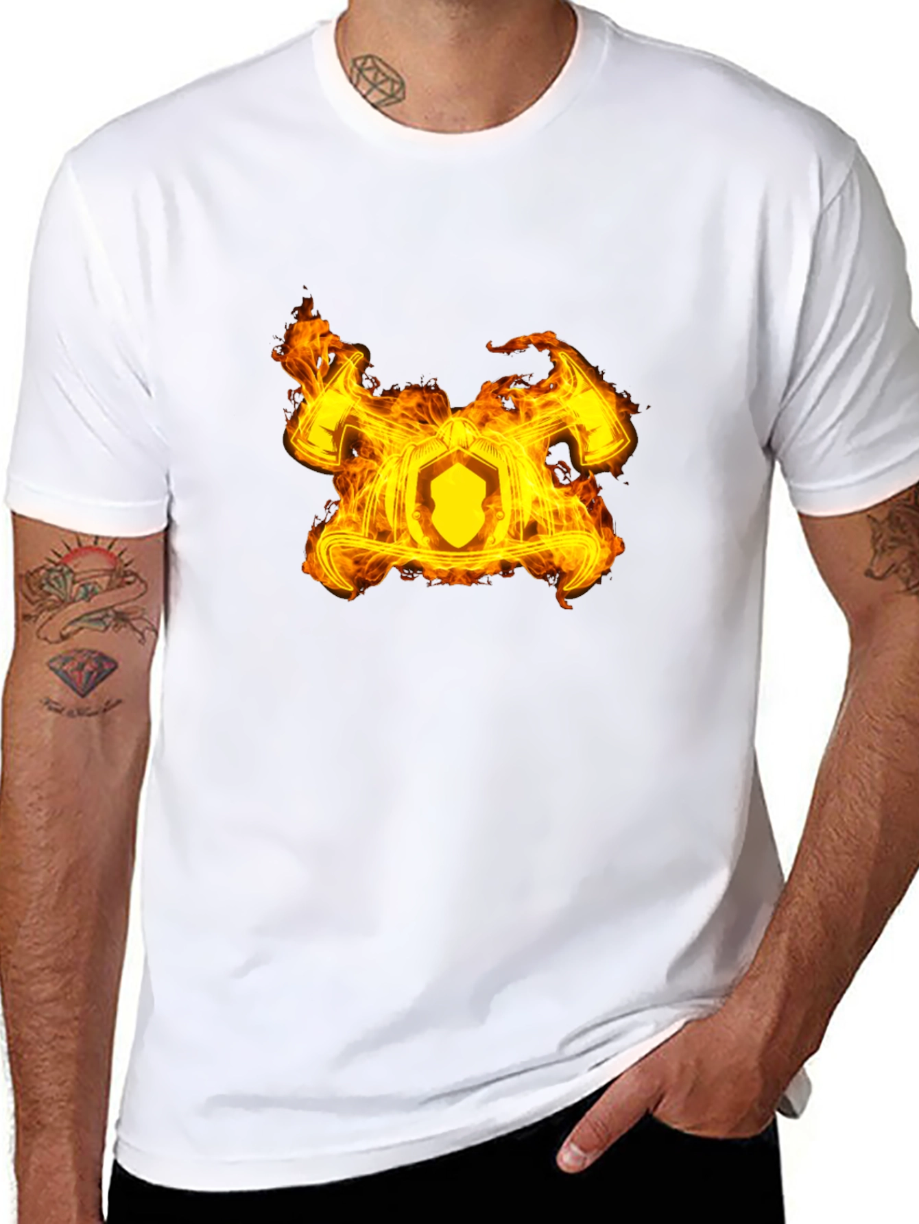 Fiery Firefighter Maltese Cross Black T-Shirt