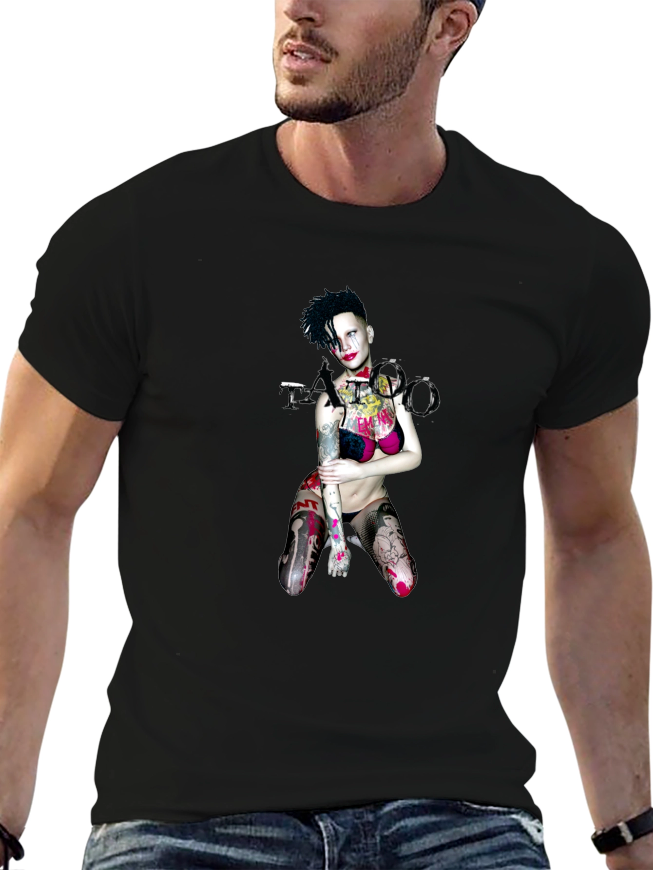Tattooed Lady Graphic Black T-Shirt