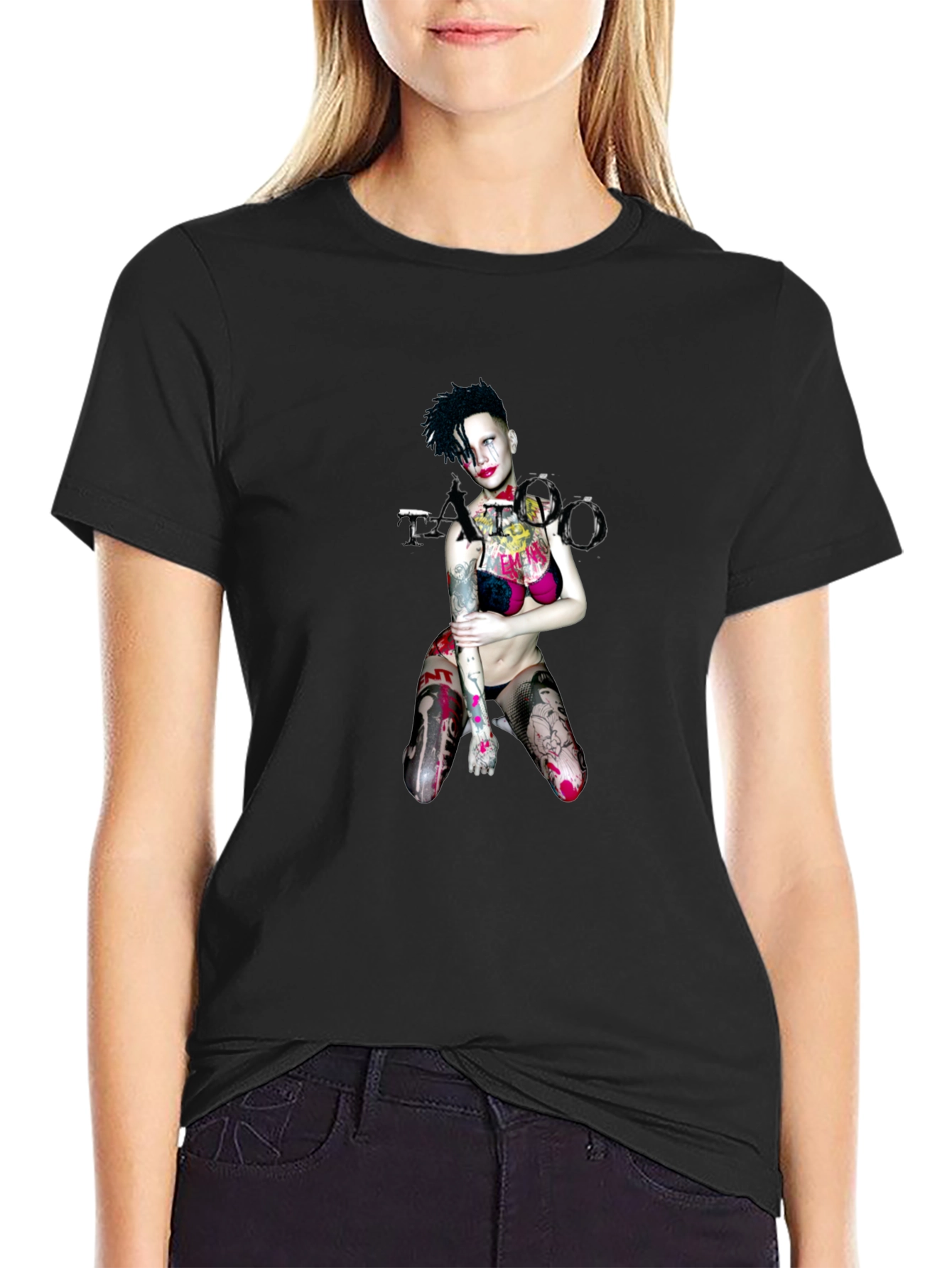 Tattooed Lady Graphic Black T-Shirt