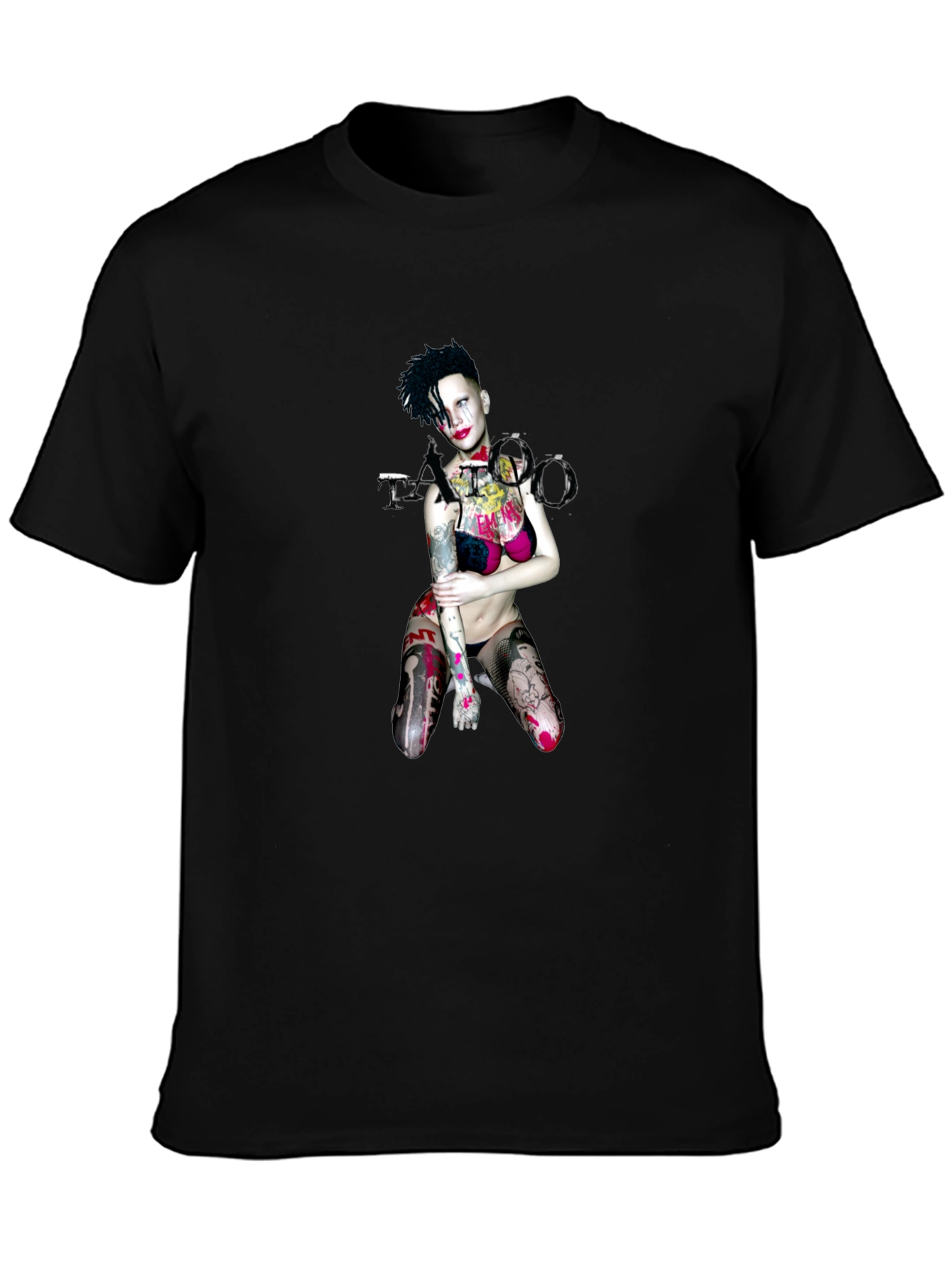 Tattooed Lady Graphic Black T-Shirt