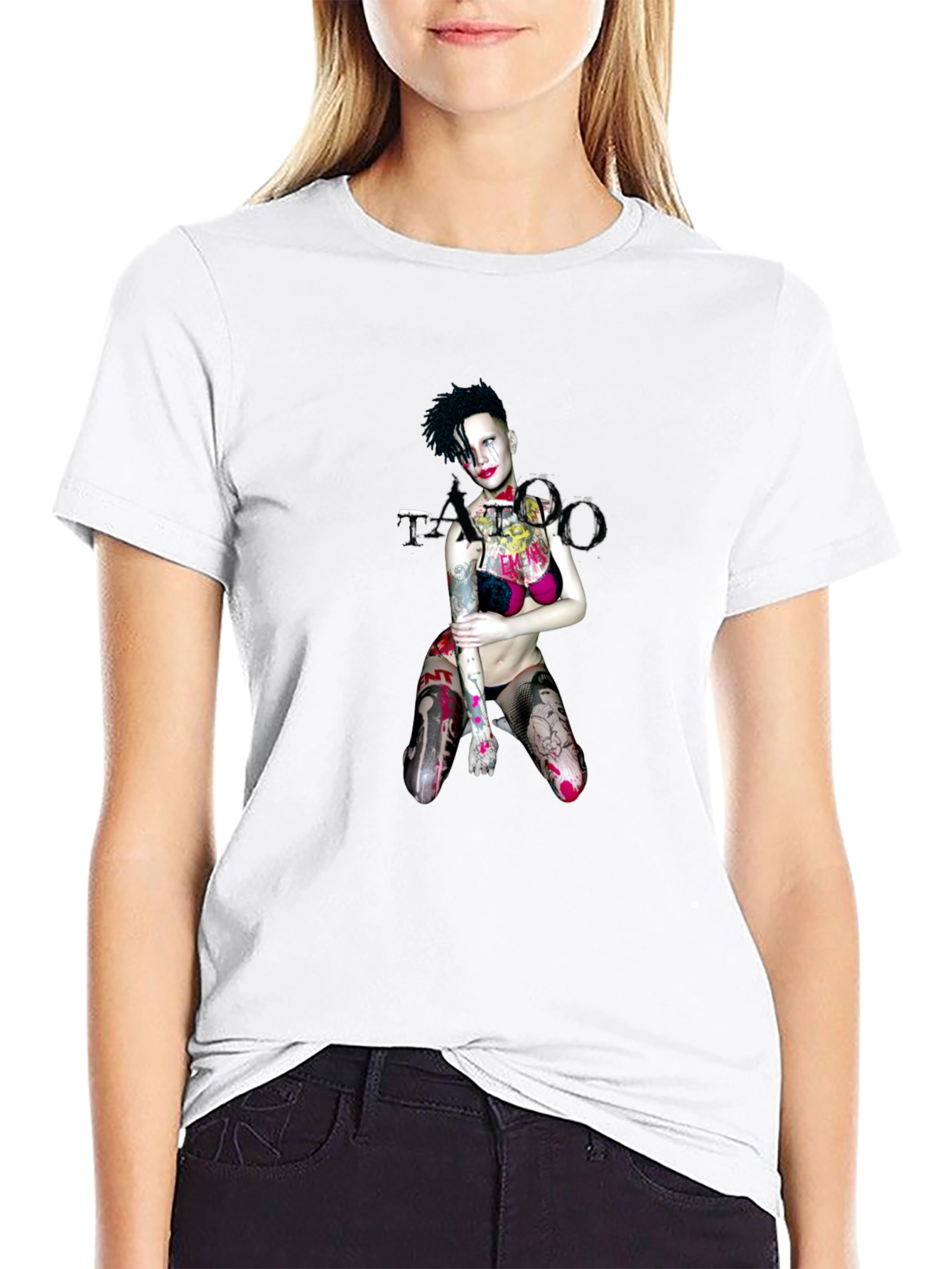 Tattooed Lady Graphic Black T-Shirt