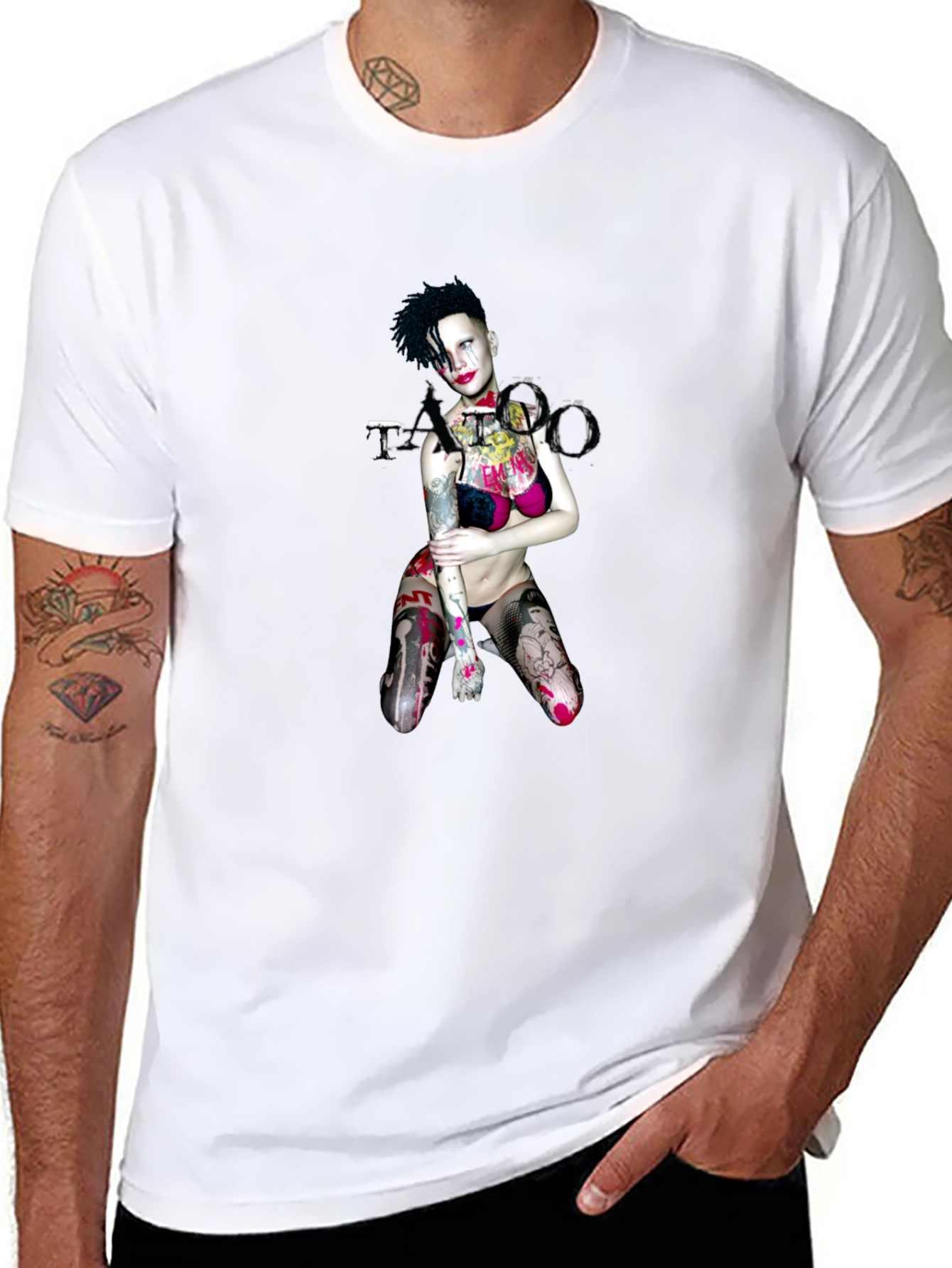Tattooed Lady Graphic Black T-Shirt