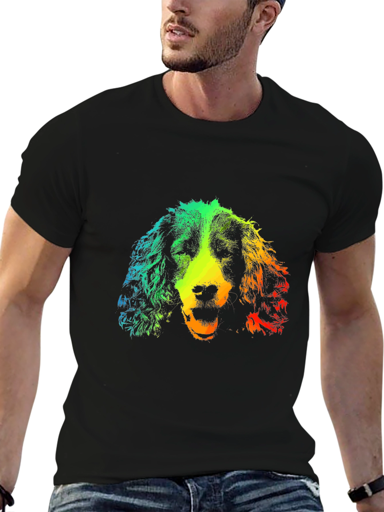 Rainbow Dog Graphic Tee - Black Cotton T-Shirt