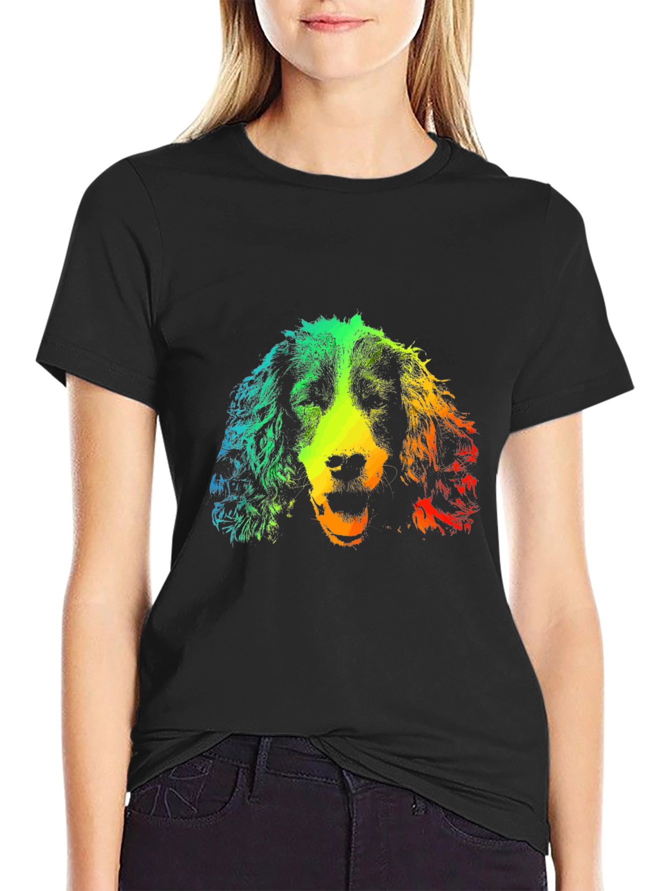 Rainbow Dog Graphic Tee - Black Cotton T-Shirt