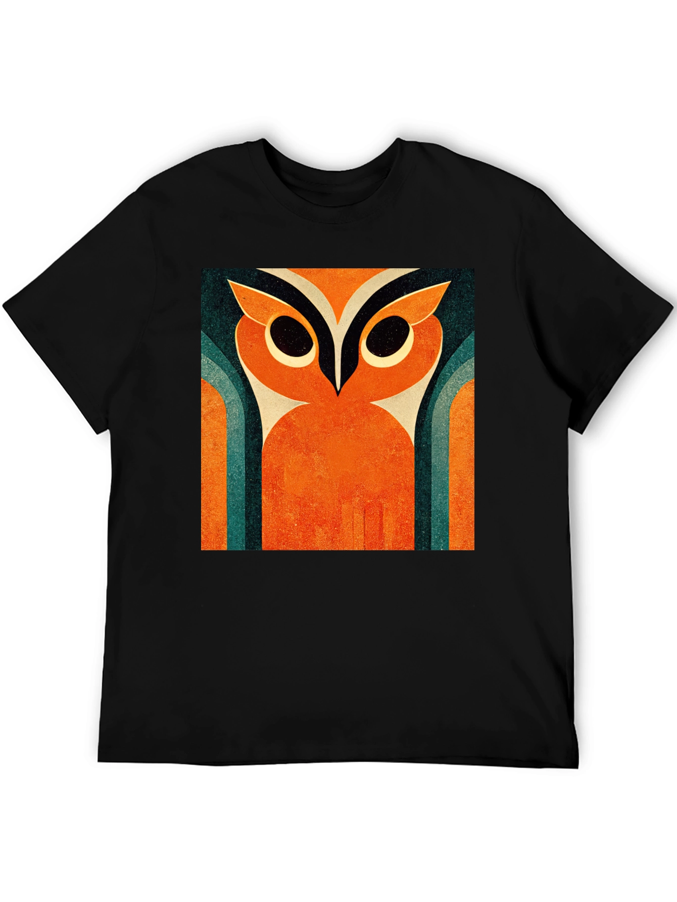 Retro Owl Graphic Tee - Black Cotton T-Shirt