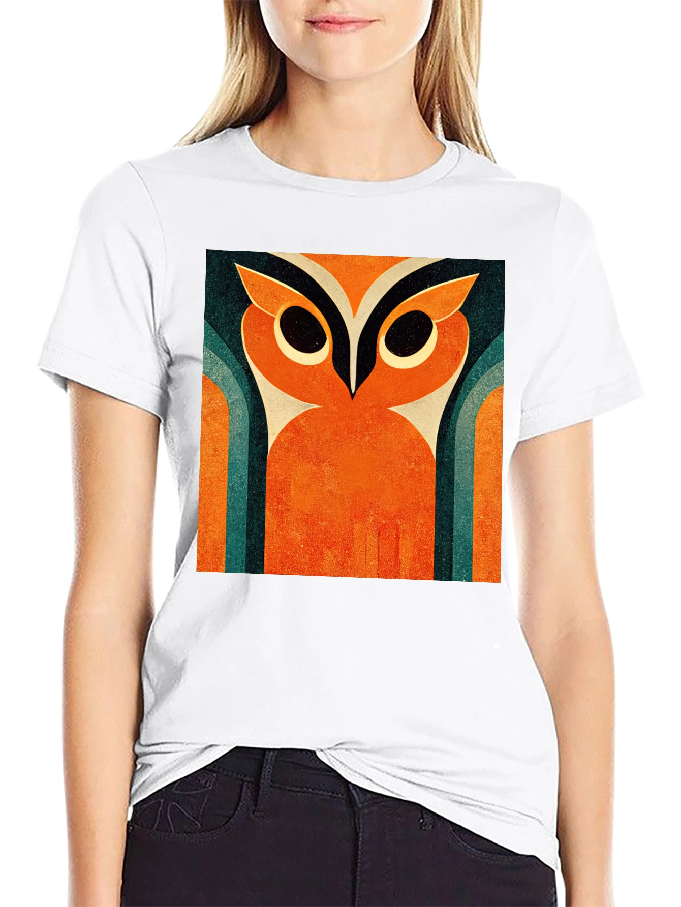 Retro Owl Graphic Tee - Black Cotton T-Shirt