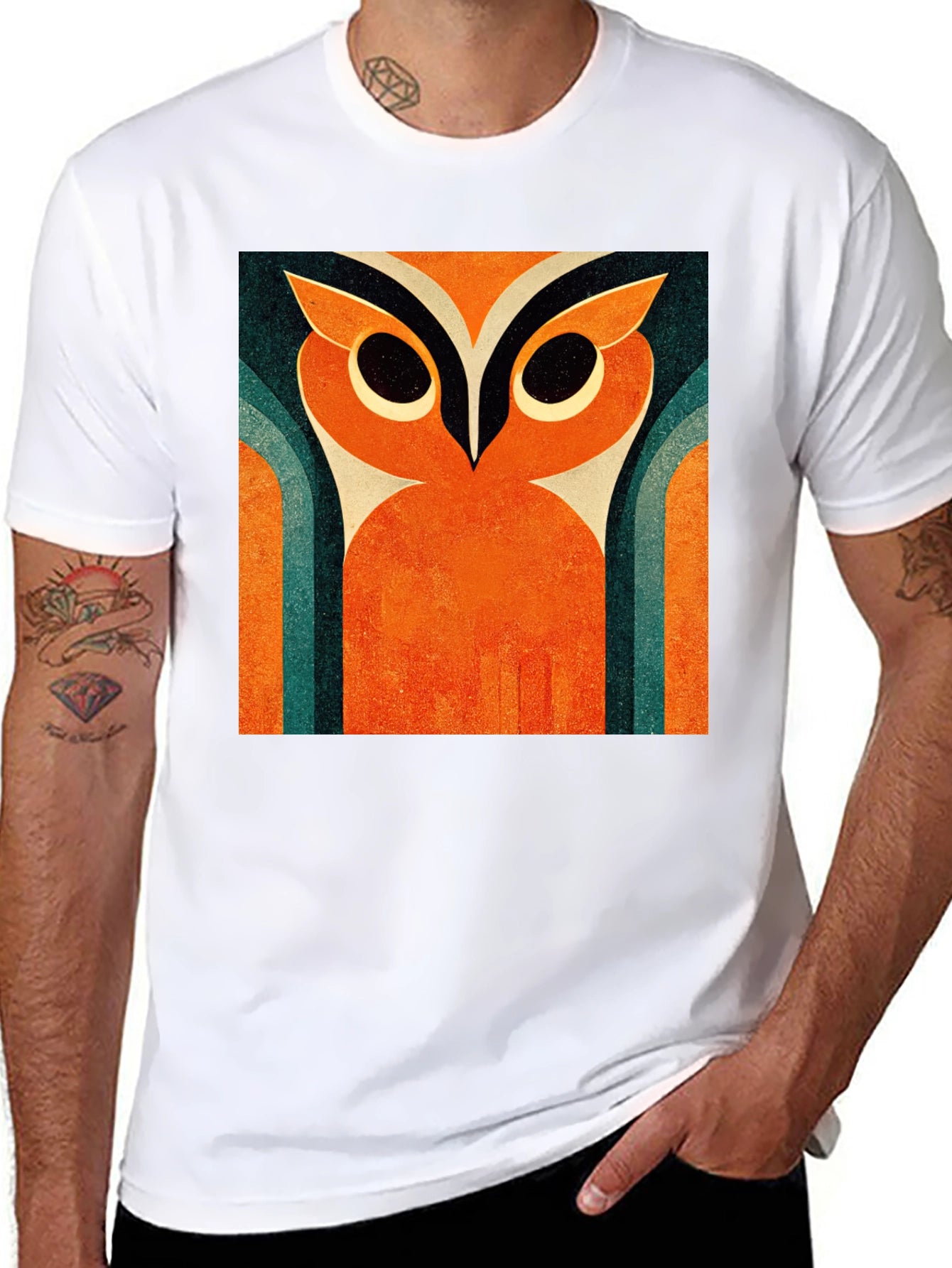 Retro Owl Graphic Tee - Black Cotton T-Shirt