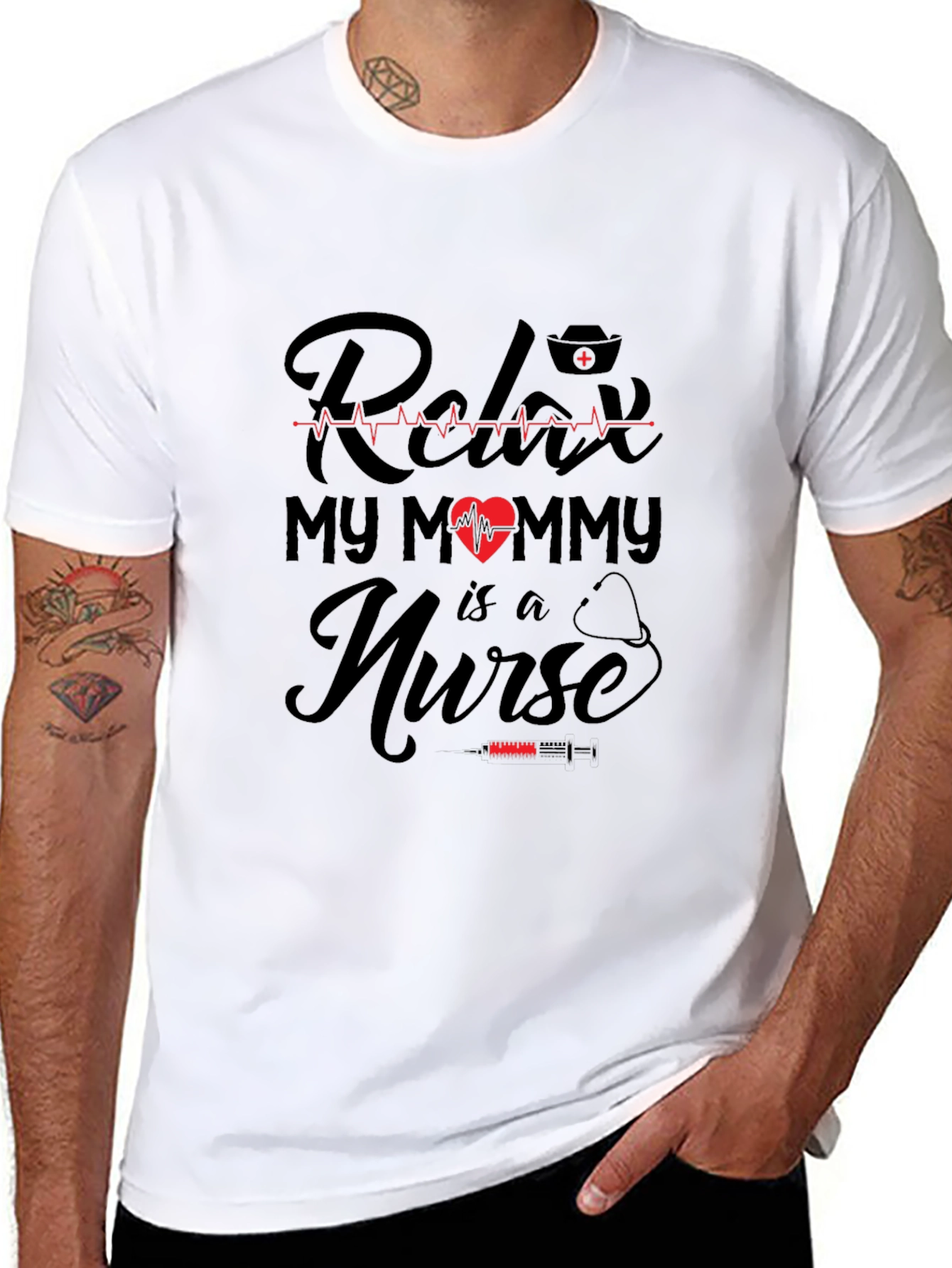 Relax My Mommy is a Nurse T-Shirt - Black