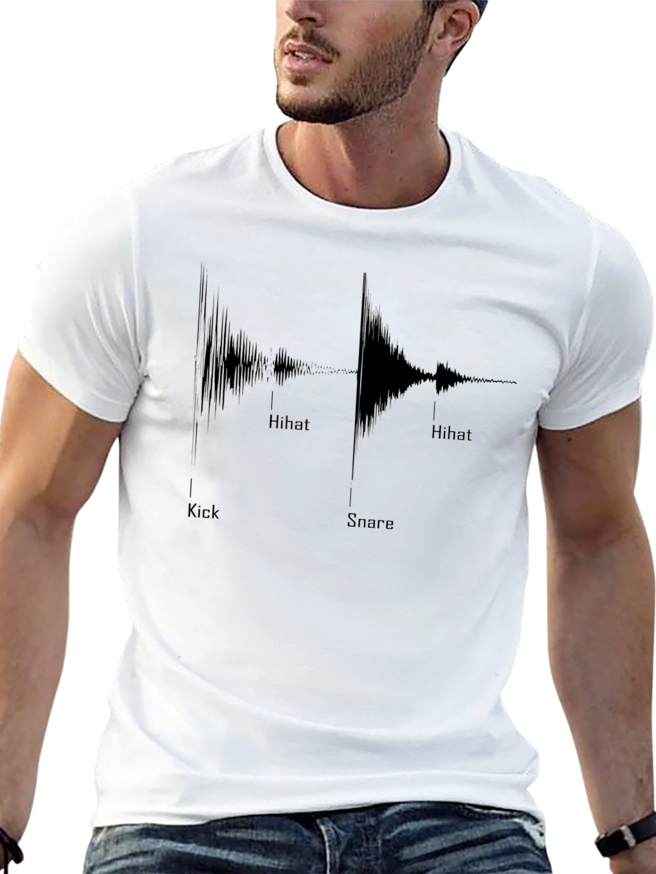 Drum Beat Waveform Graphic Tee - Black