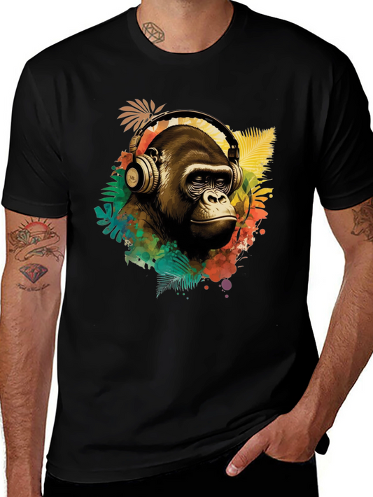 Cool Gorilla with Headphones Graphic Tee