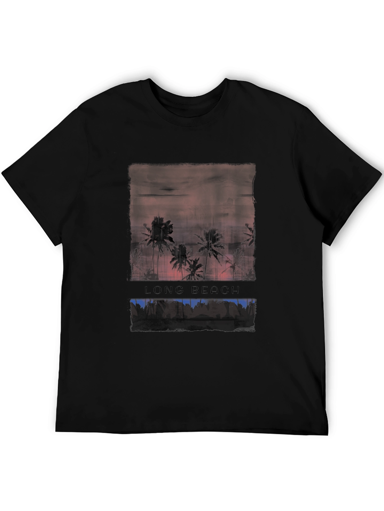 Long Beach Palm Tree Sunset Graphic Tee - Black