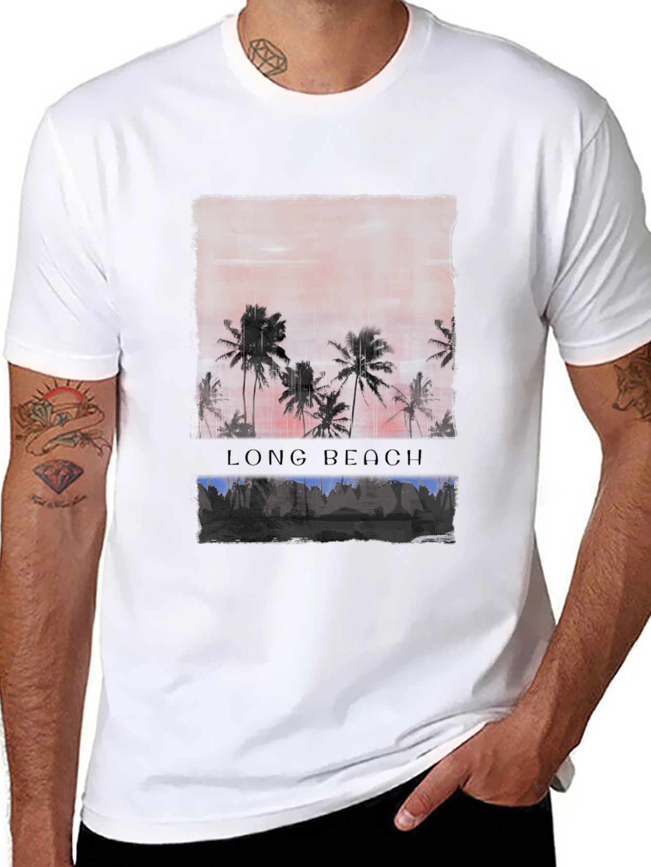 Long Beach Palm Tree Sunset Graphic Tee - Black
