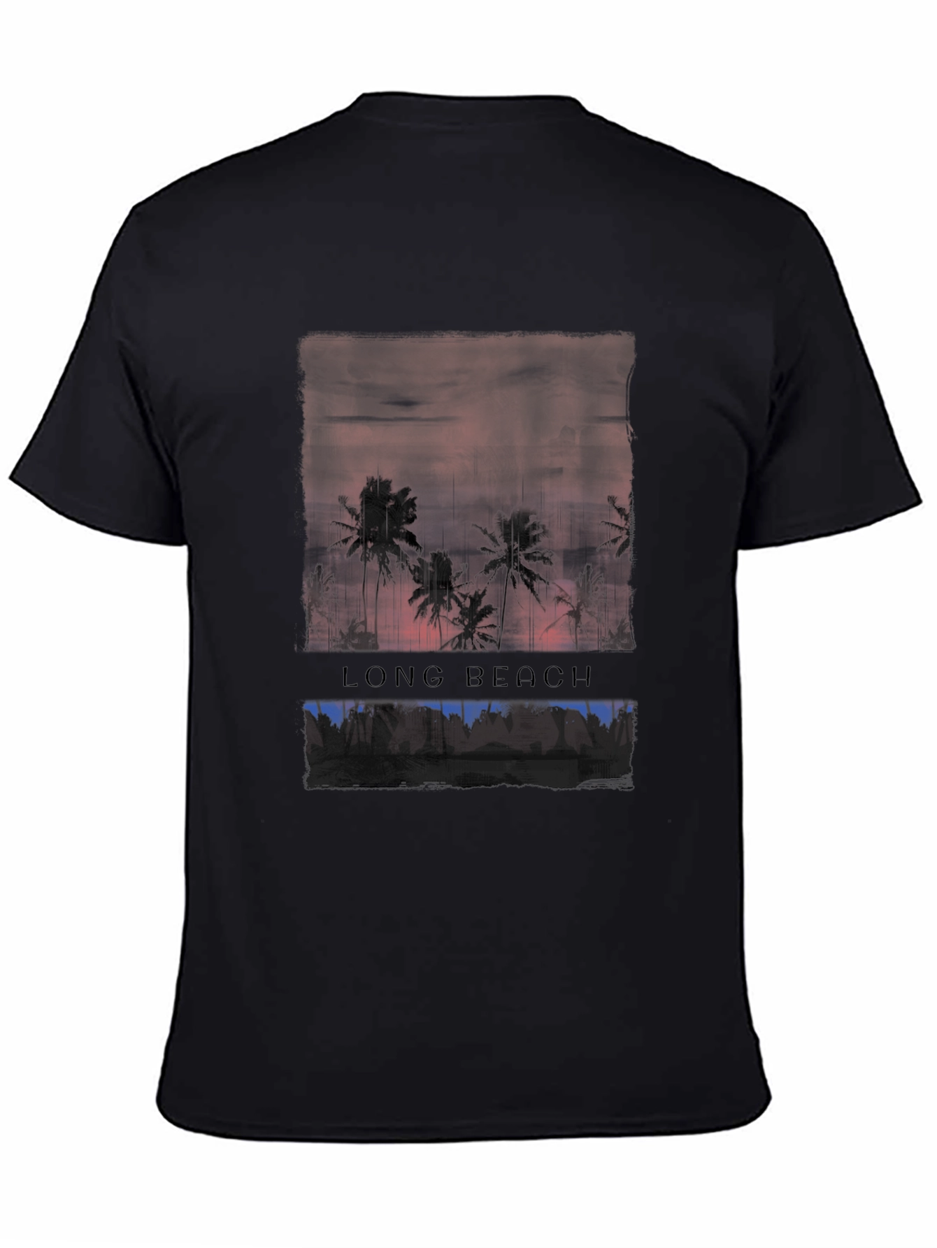 Long Beach Palm Tree Sunset Graphic Tee - Black
