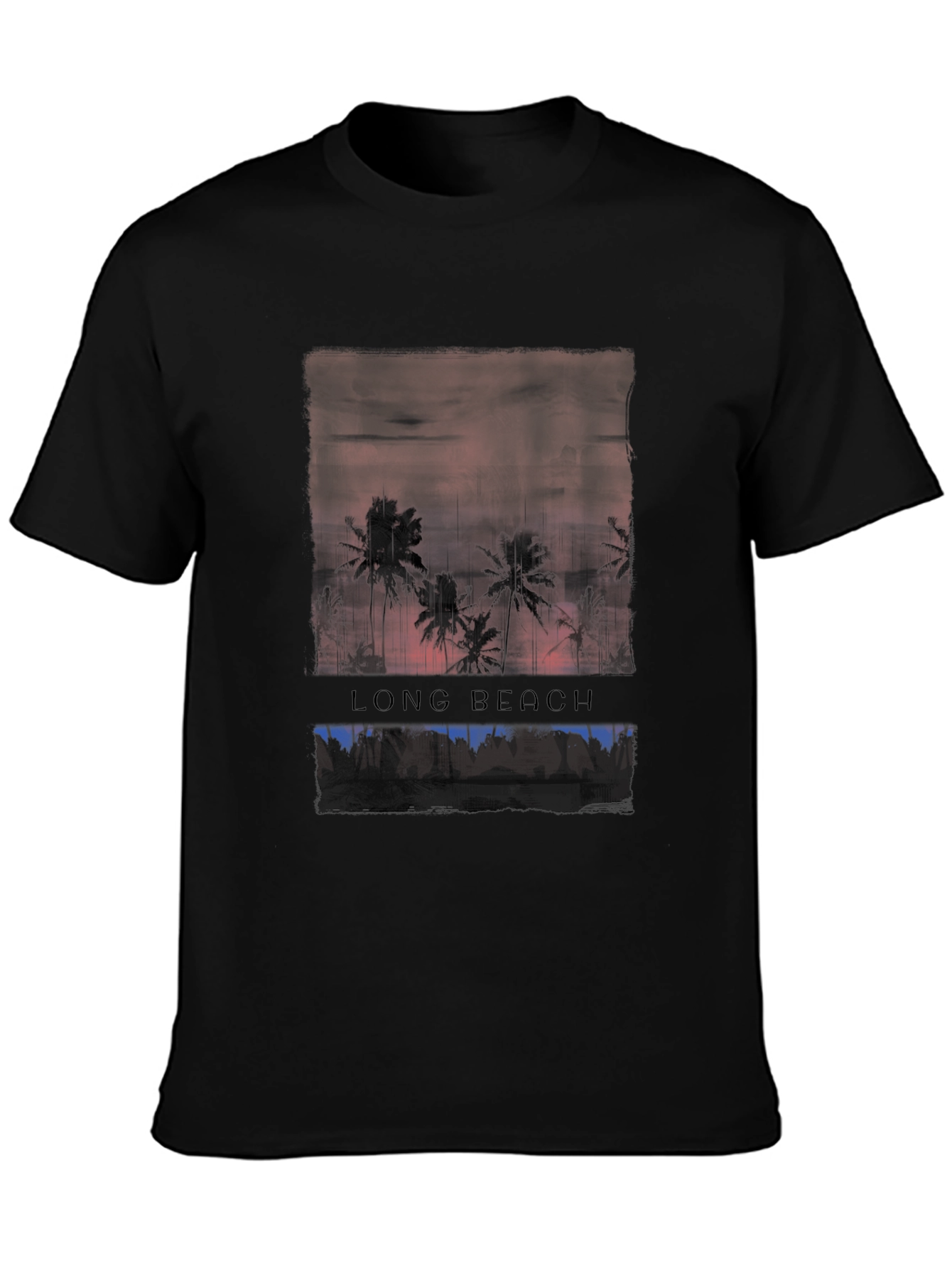 Long Beach Palm Tree Sunset Graphic Tee - Black