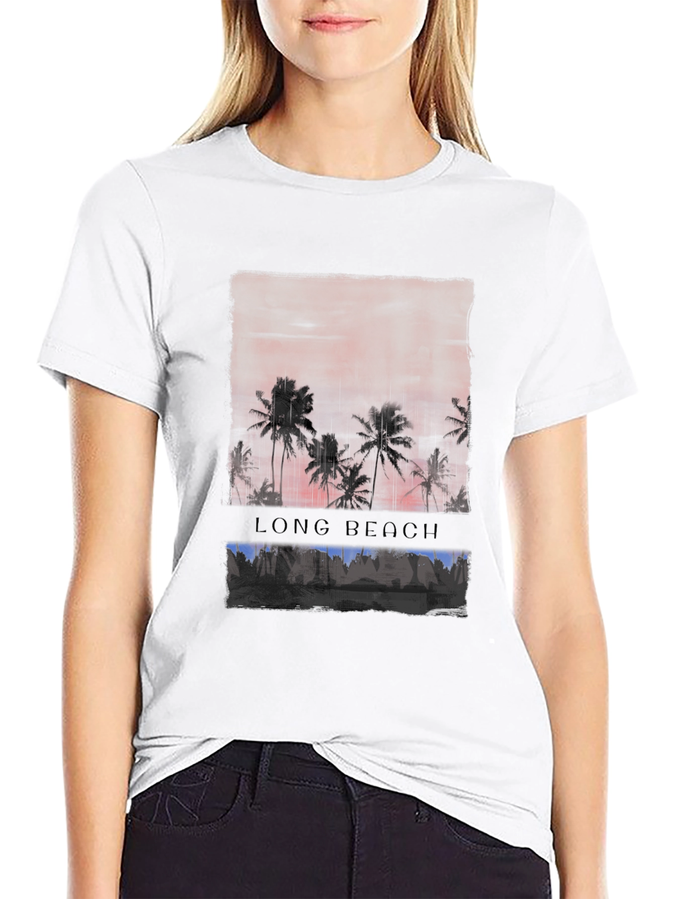 Long Beach Palm Tree Sunset Graphic Tee - Black