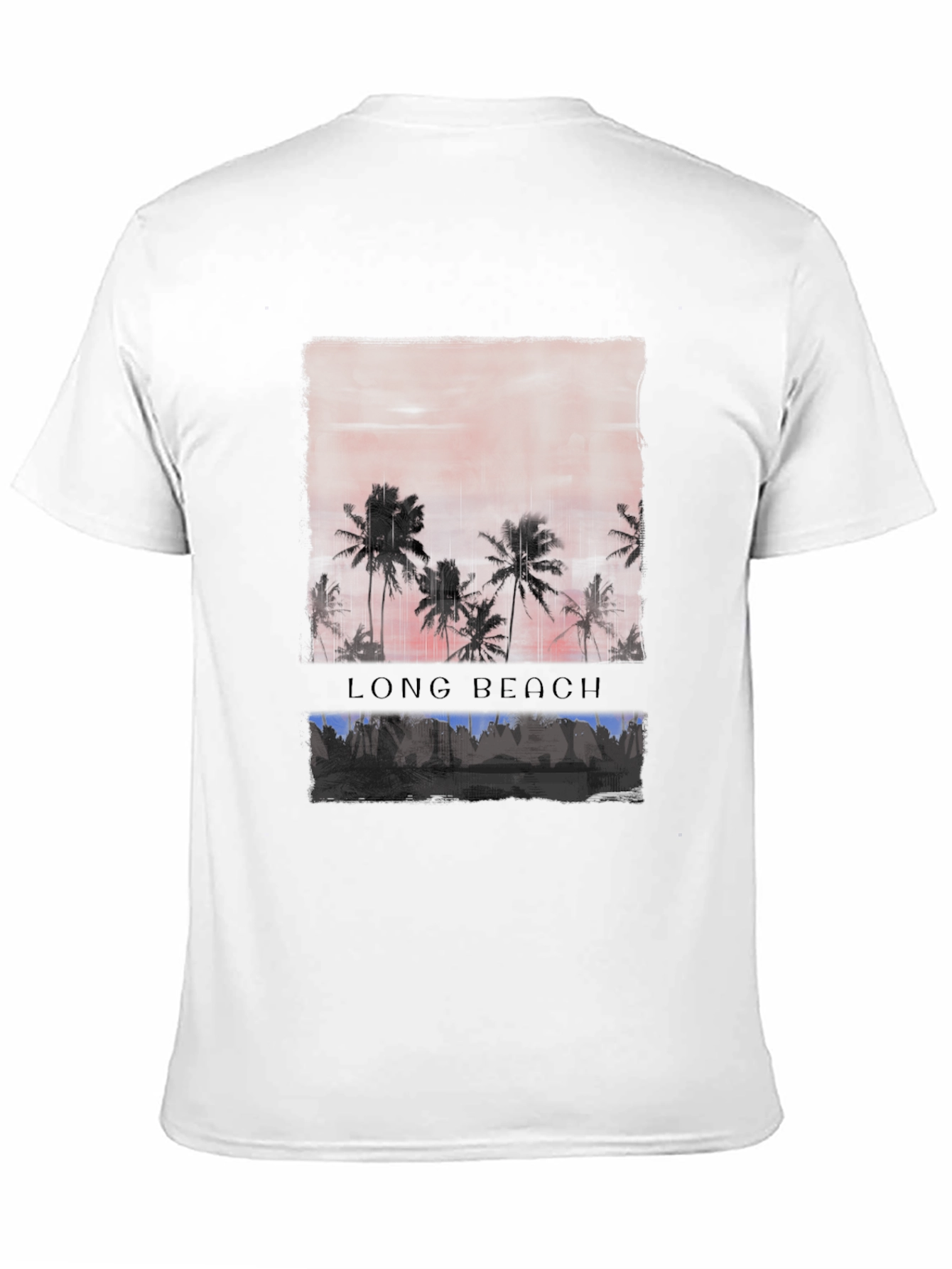 Long Beach Palm Tree Sunset Graphic Tee - Black