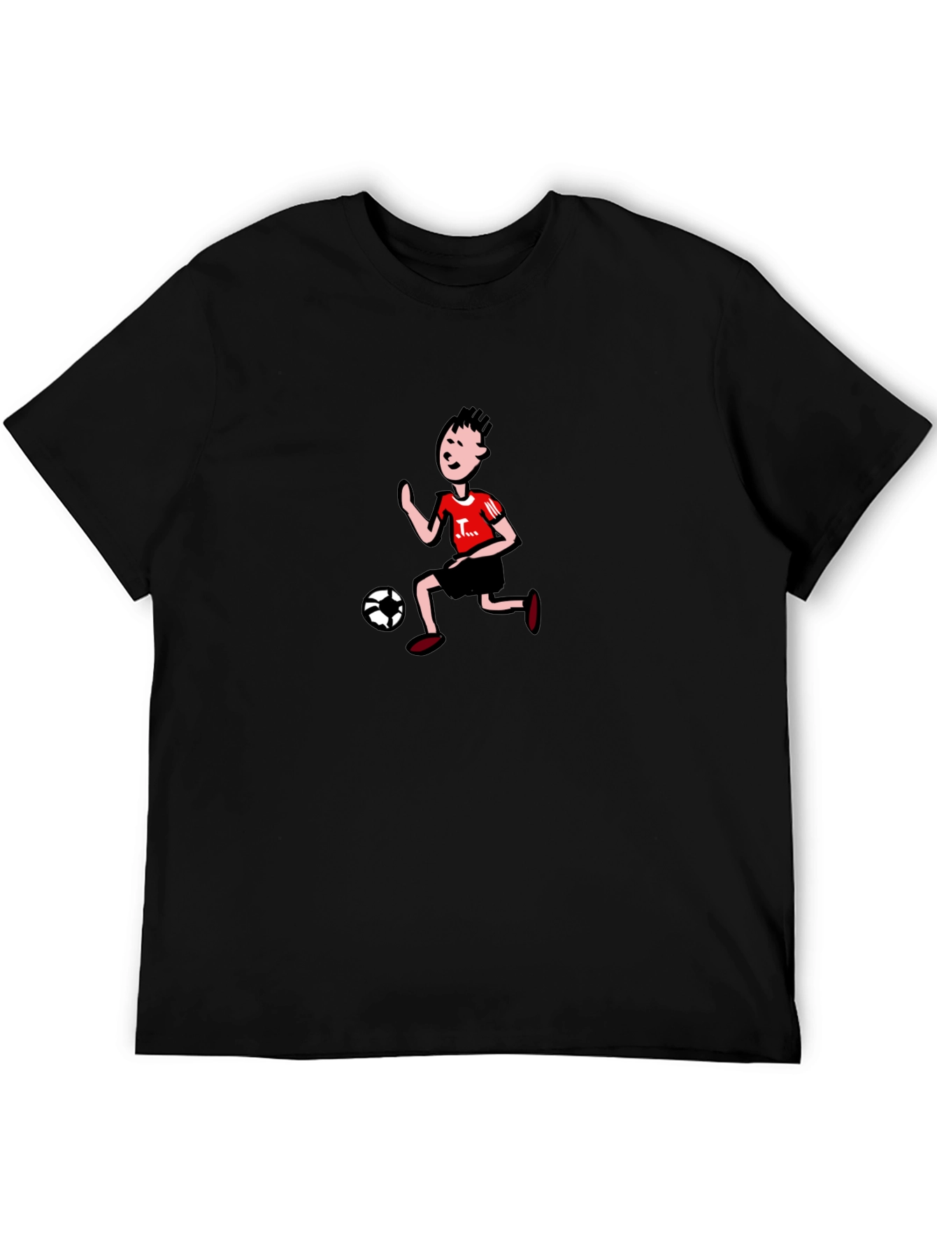 Cartoon Soccer Player Graphic Tee - Black