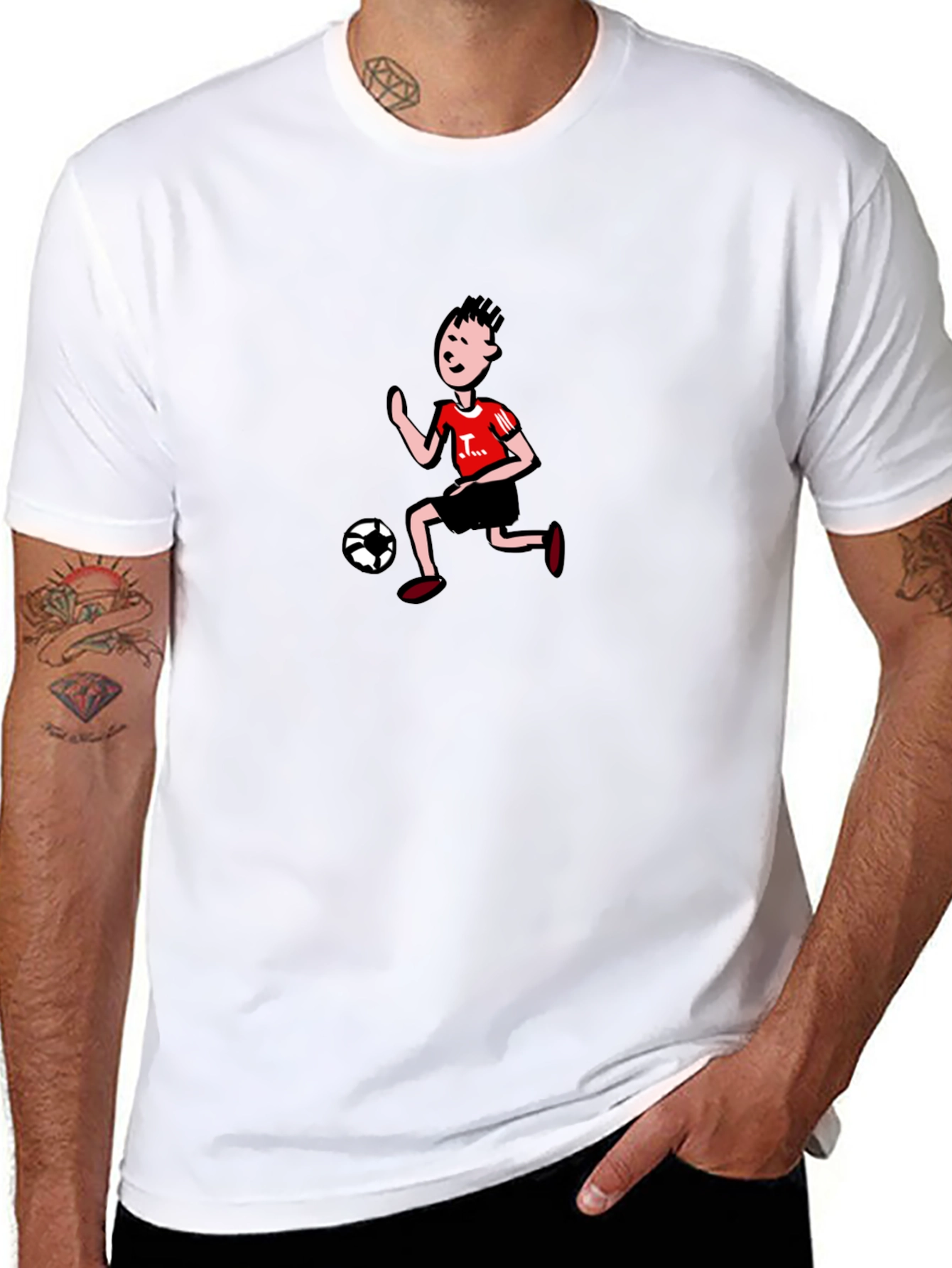 Cartoon Soccer Player Graphic Tee - Black