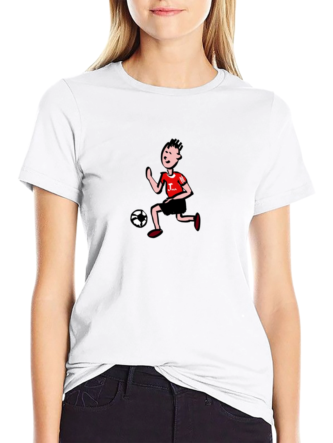 Cartoon Soccer Player Graphic Tee - Black