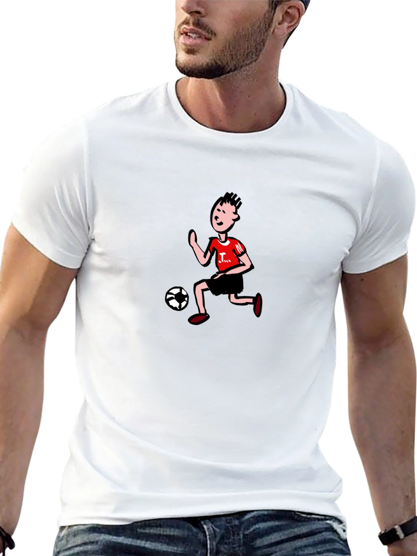 Cartoon Soccer Player Graphic Tee - Black