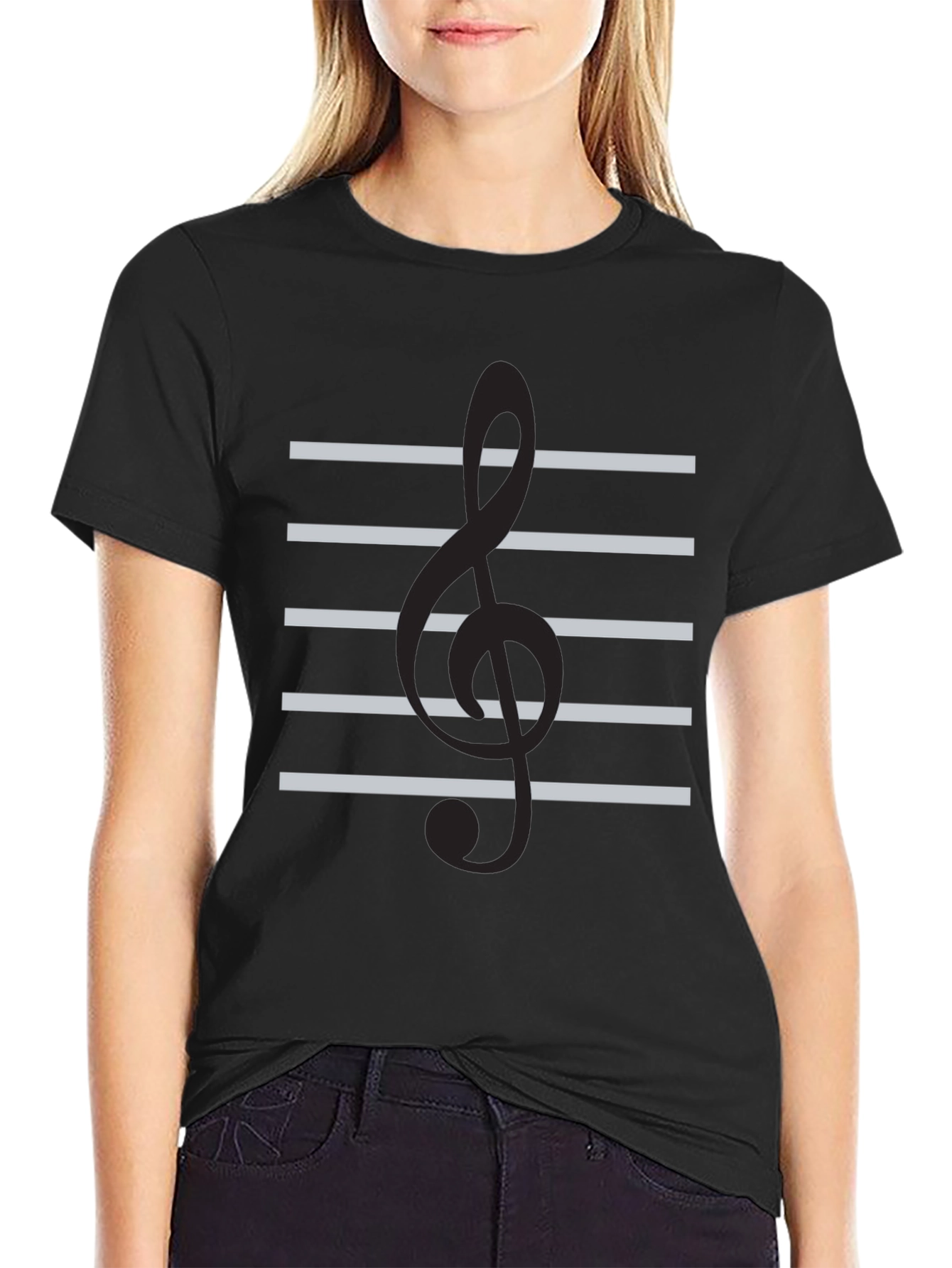 Musical Clef Staff T-Shirt - Black Cotton Tee