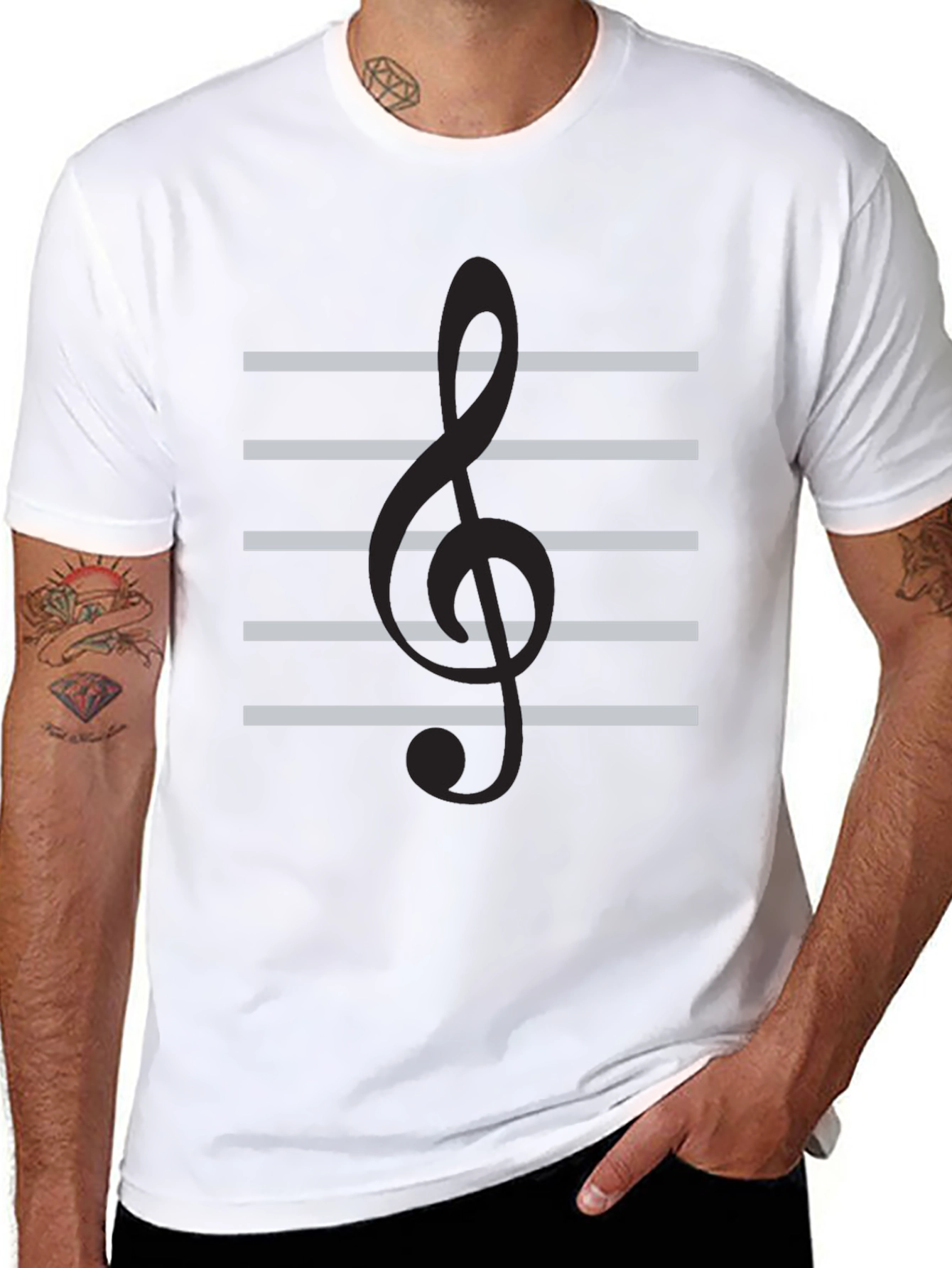 Musical Clef Staff T-Shirt - Black Cotton Tee