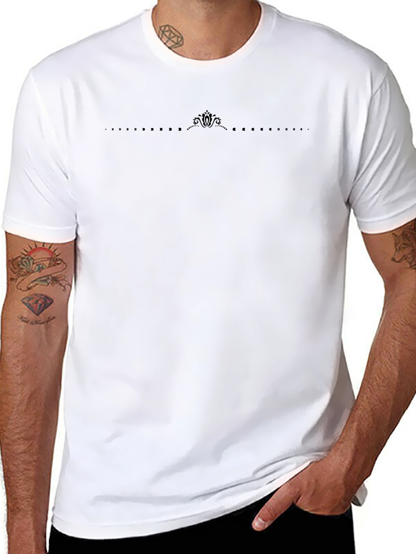 Mens Black Crew Neck Tee with Subtle Graphic