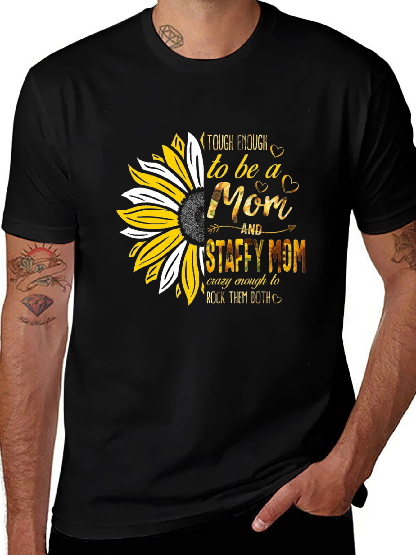 Tough Enough Staffy Mom Sunflower T-Shirt