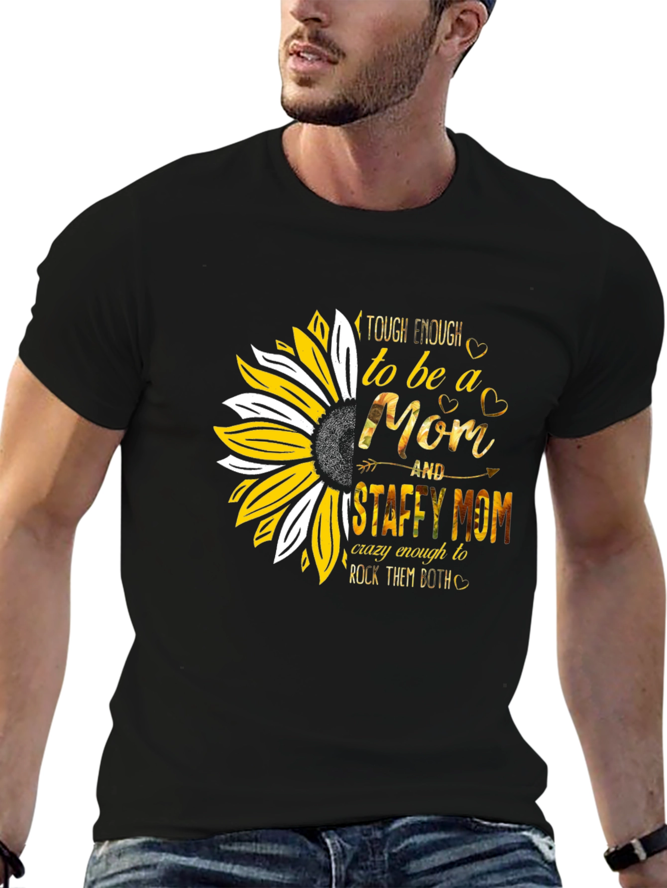 Tough Enough Staffy Mom Sunflower T-Shirt