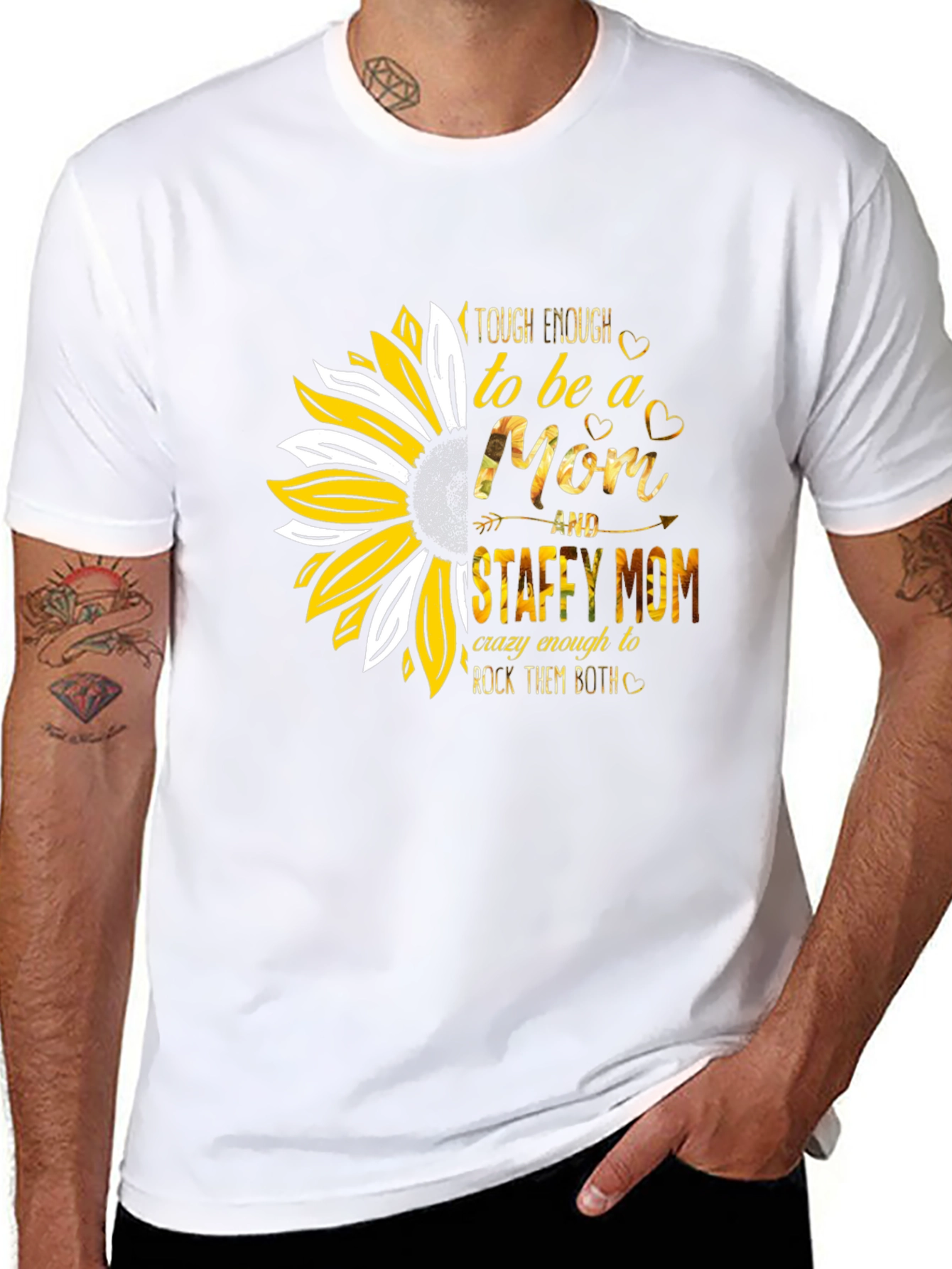Tough Enough Staffy Mom Sunflower T-Shirt